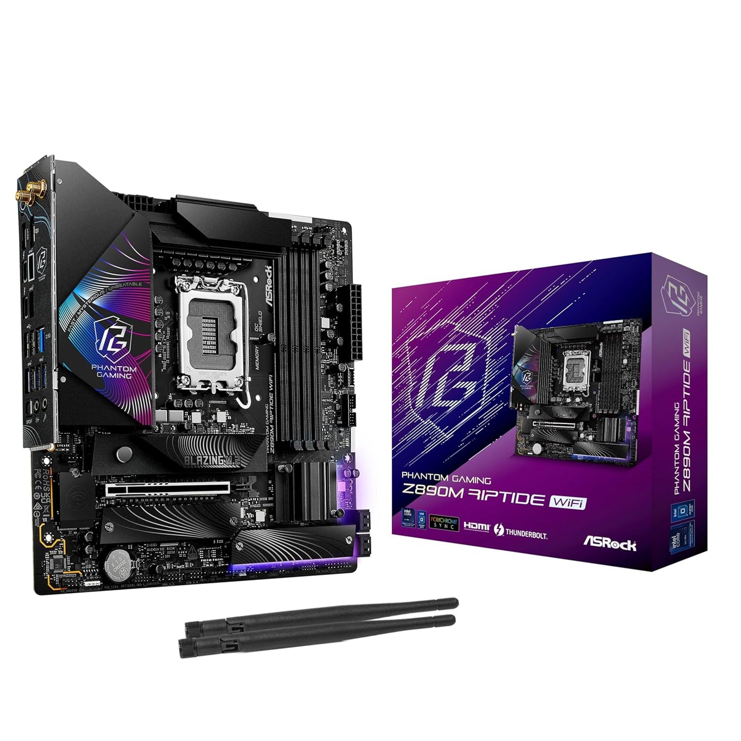 ASROCK PHANTOM GAMING Z890M RIPTIDE WIFI 6E DDR5 MICRO ATX MOTHERBOARD