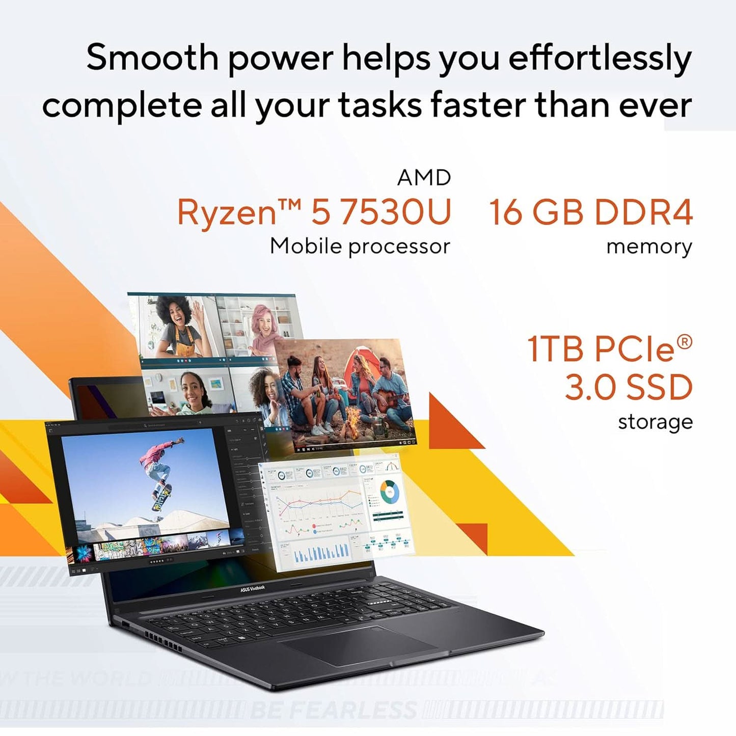 ASUS VIVOBOOK 16 (2023), AMD RYZEN 5 7530U, 16 INCH (40.64 CM) WUXGA, THIN & LIGHT LAPTOP (16GB/1TB SSD/WINDOWS 11/OFFICE 2021/ALEXA BUILT-IN/BACKLIT KB/FP SENSOR/INDIE BLACK/1.88 KG), M1605YA-MB551WS