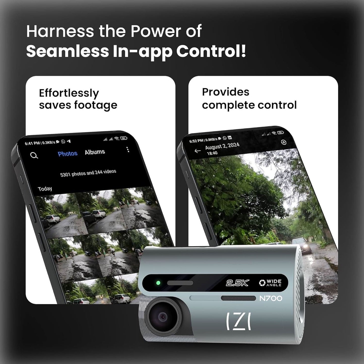 IZI Drive N700 Dash Cam 2.5K 25FPT 5MP Car Dashboard Camera with 170 Wide Angle WiFi Super Night Vision G-Sensor Emergency Recording Parking Monitor Loop Recording Supports up to 512GB for Cars SUVs