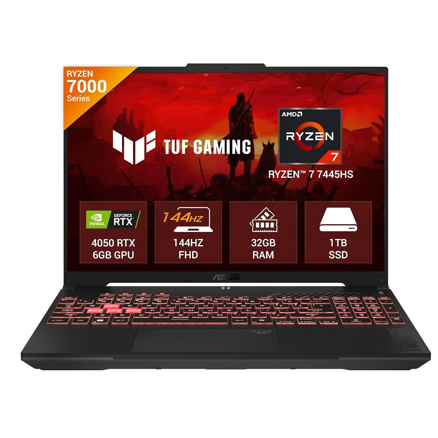 ASUS TUF Gaming A16 Gaming Laptop, AMD Ryzen 7 7445HS, 32GB, 1TB SSD, GeForce RTX 4050-6GB GDDR6 Laptop GPU, 16 Inch FHD+, Win 11, MS Office 2024, Mecha Gray, FA607NUG-RL191WS
