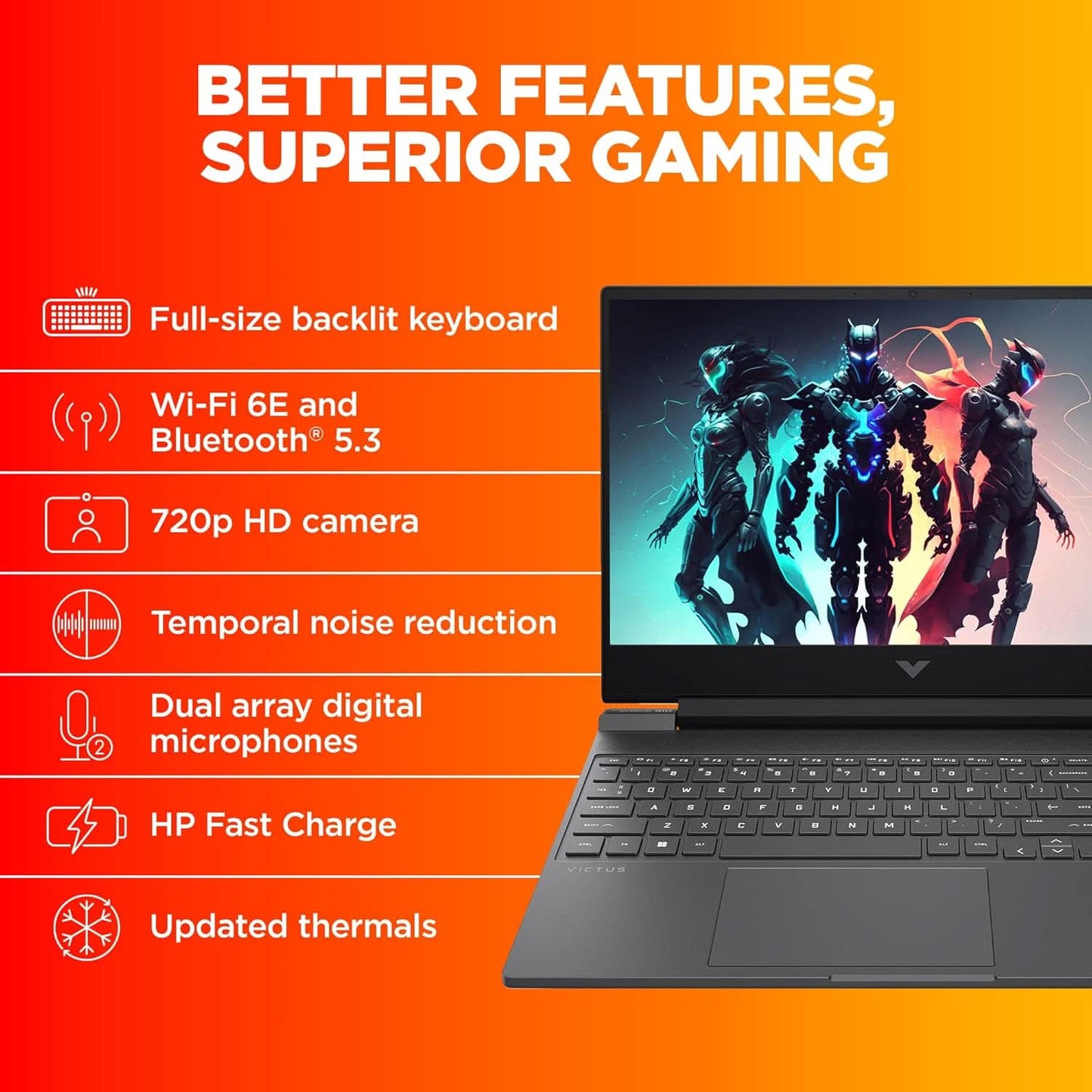 HP VICTUS, 13TH GEN INTEL CORE I5-13420H, 6GB RTX 4050 GAMING LAPTOP (16GB DDR4, 512GB SSD) 144HZ,300 NITS,IPS, 15.6''/39.6CM, FHD, WIN11, OFFICE24, MICA SILVER, 2,29KG, BACKLIT KB,HD CAMERA,FA2701TX