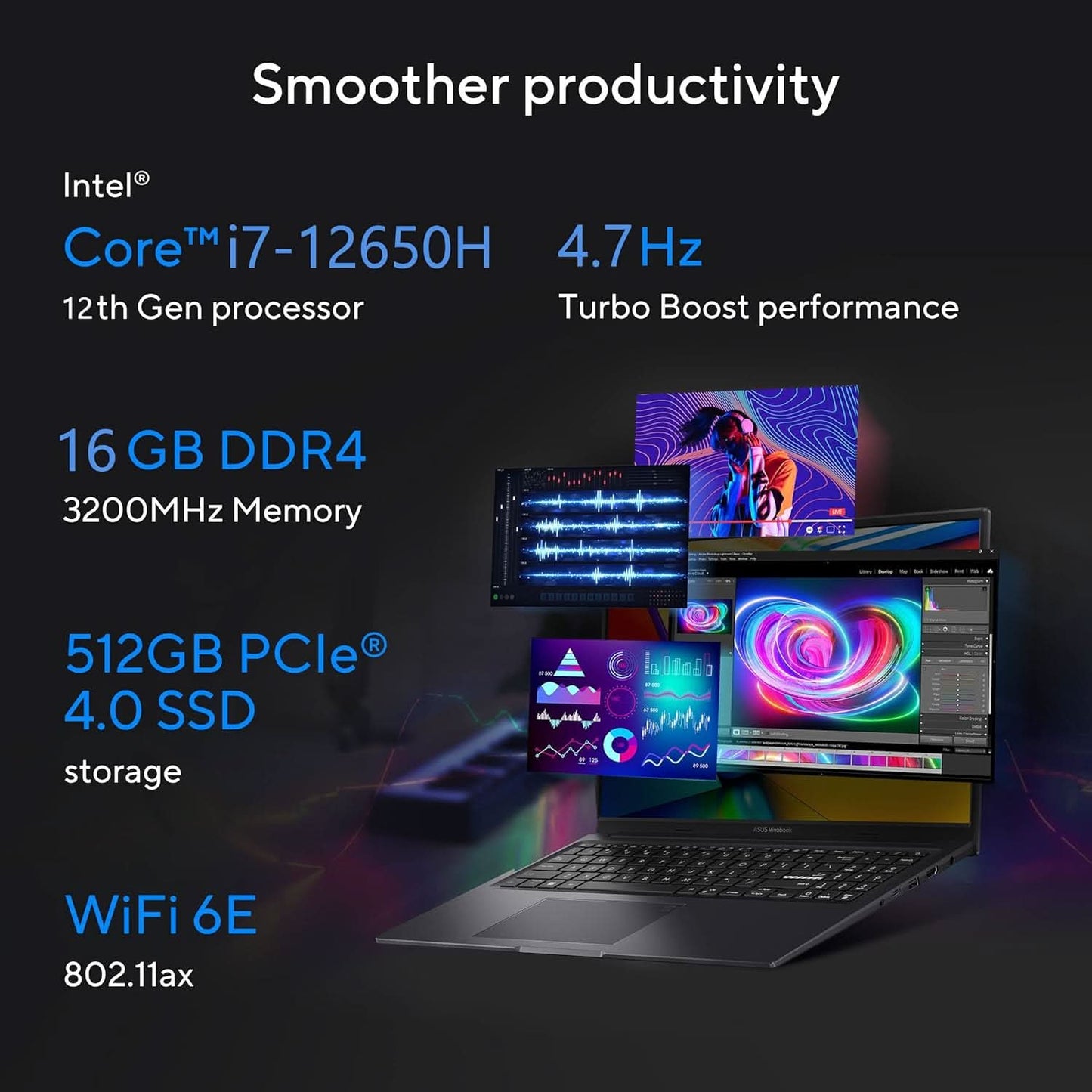 ASUS VIVOBOOK 16X (2023), INTEL CORE I7-12650H 12TH GEN, 16 INCH (40.64 CM) FHD+ 120HZ, CREATOR/GAMING LAPTOP (16GB/512GB/6GB RTX 4050 /WIN11/FINGERPRINT/70WHR /BLACK/1.8 KG), K3605ZU-MB741WS