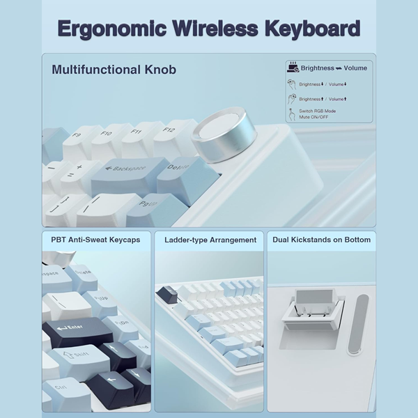 AULA F75 75% WIRELESS MECHANICAL KEYBOARD | HOT SWAPPABLE | PRE-LUBED LINEAR SWITCHES | RGB BACKLIT | 2.4GHZ/TYPE-C/BLUETOOTH GAMING KEYBOARD (ICE BLUE, ICE VEIN SWITCH)