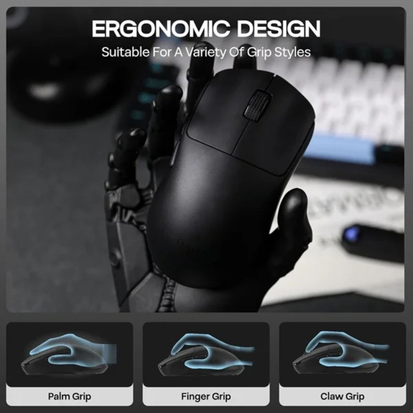 AULA SC800 Tri-Mode Wireless 2.4G/Wired/Bluetooth Ultra-Lightweight Gaming Mouse | 37grams, Adjustable 26000 DPI, PAW3395 Sensor, 8000 Polling Rate, Ultra-Precise & Durable for Gaming | Black (SC800B)