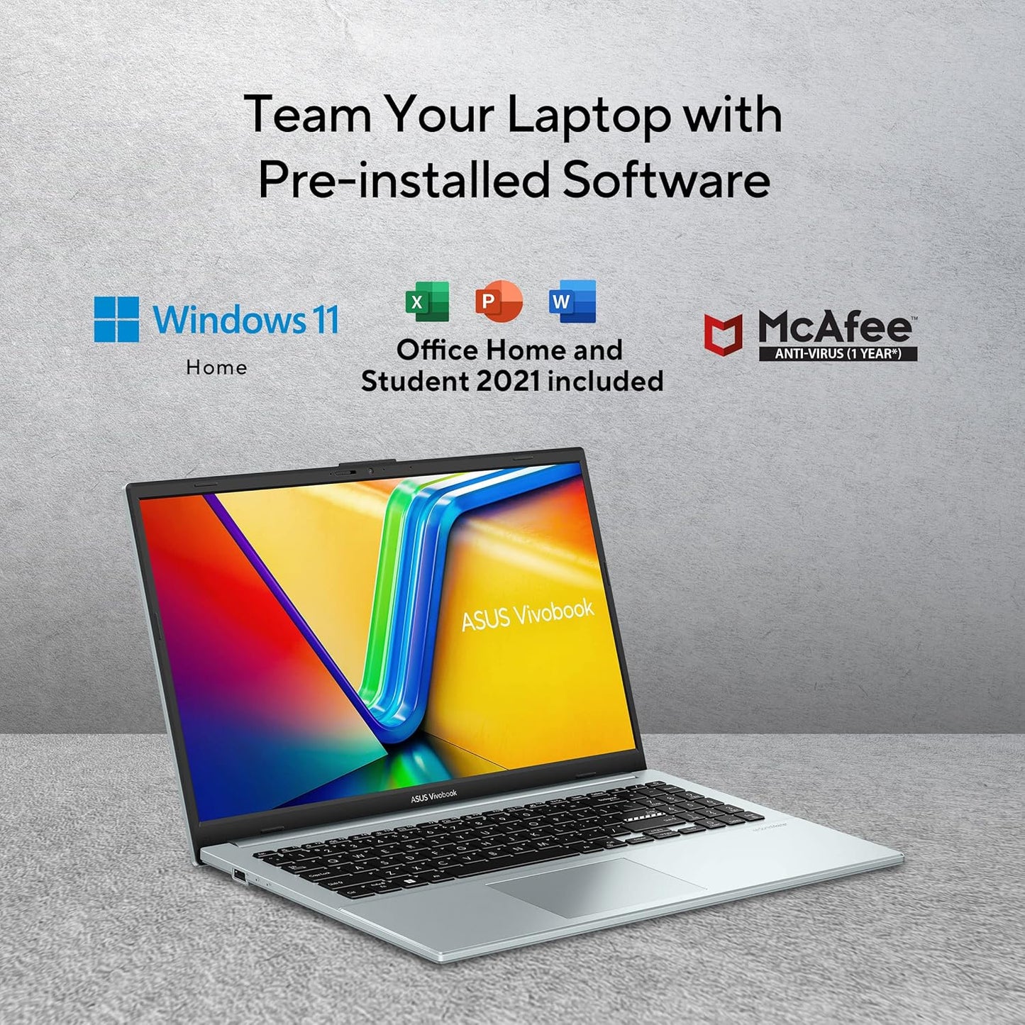 ASUS VIVOBOOK GO 15 (OLED) 2023, AMD RYZEN 5 7520U, 16GB RAM, 512GB SSD, FHD OLED 15.6"/39.62CM, WINDOWS 11, MS OFFICE 2021, GREEN GREY, 1.63KG, E1504FA-LK543WS, ALEXA BUILT-IN, BACKLIT KB LAPTOP