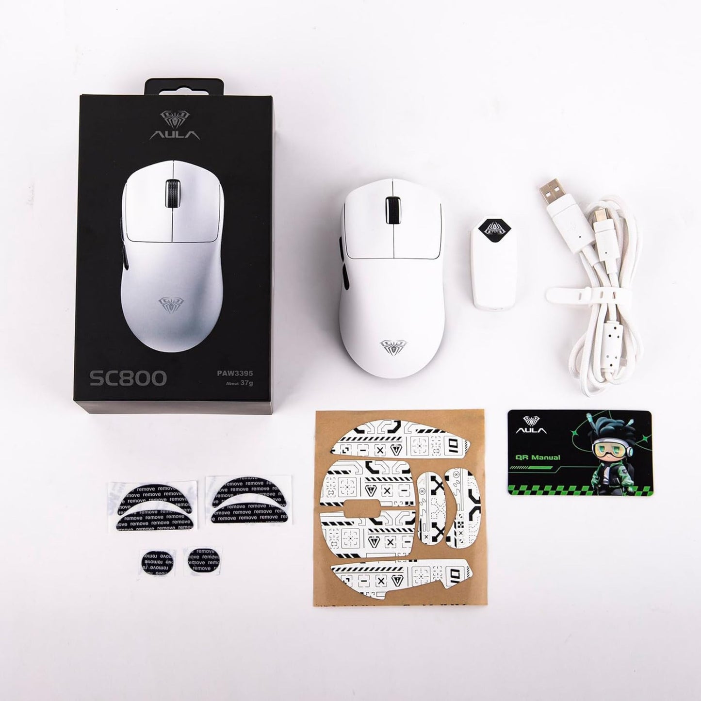 AULA SC800 TRI-MODE(2.4GHZ/BT/WIRED) ULTRA-LIGHTWEIGHT GAMING MOUSE | 37GRAMS, ADJUSTABLE 26000 DPI, PAW3395 SENSOR, 8000 POLLING RATE, ULTRA-PRECISE & DURABLE FOR GAMING & OFFICE USE | WHITE (SC800W)