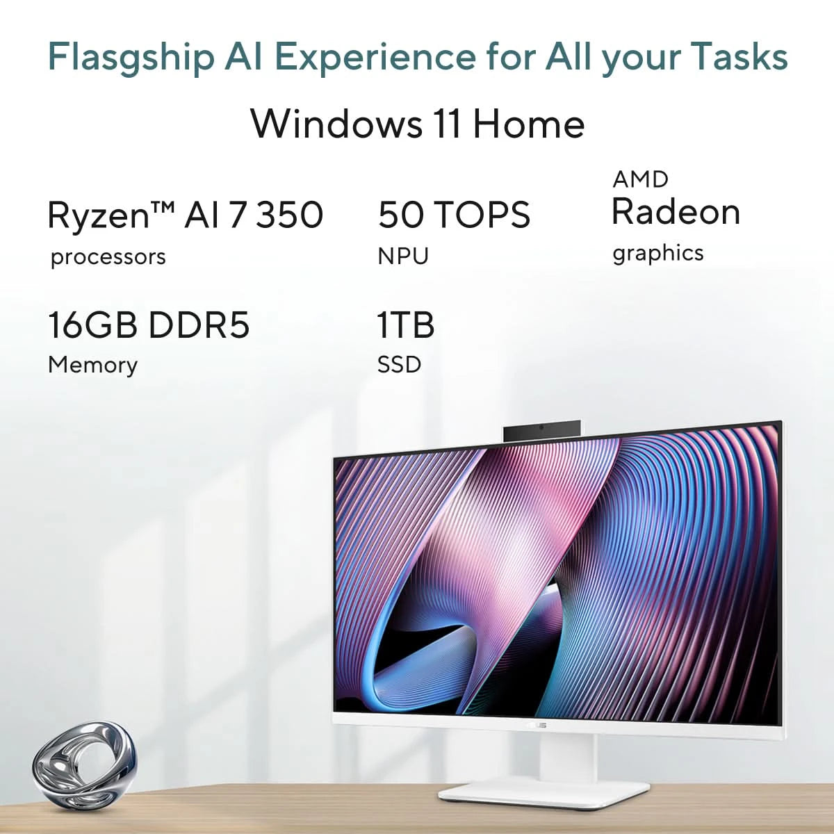 ASUS AIO, All In One PC, AMD Ryzen AI 7 350 (16GB/1TB/AMD Radeon 860M/68.58 cms (27) FHD Touch/Windows 11 Home/Office Home 2024 + M365 Basic (1 Year Validity)*) VM670KA-WPF004WS