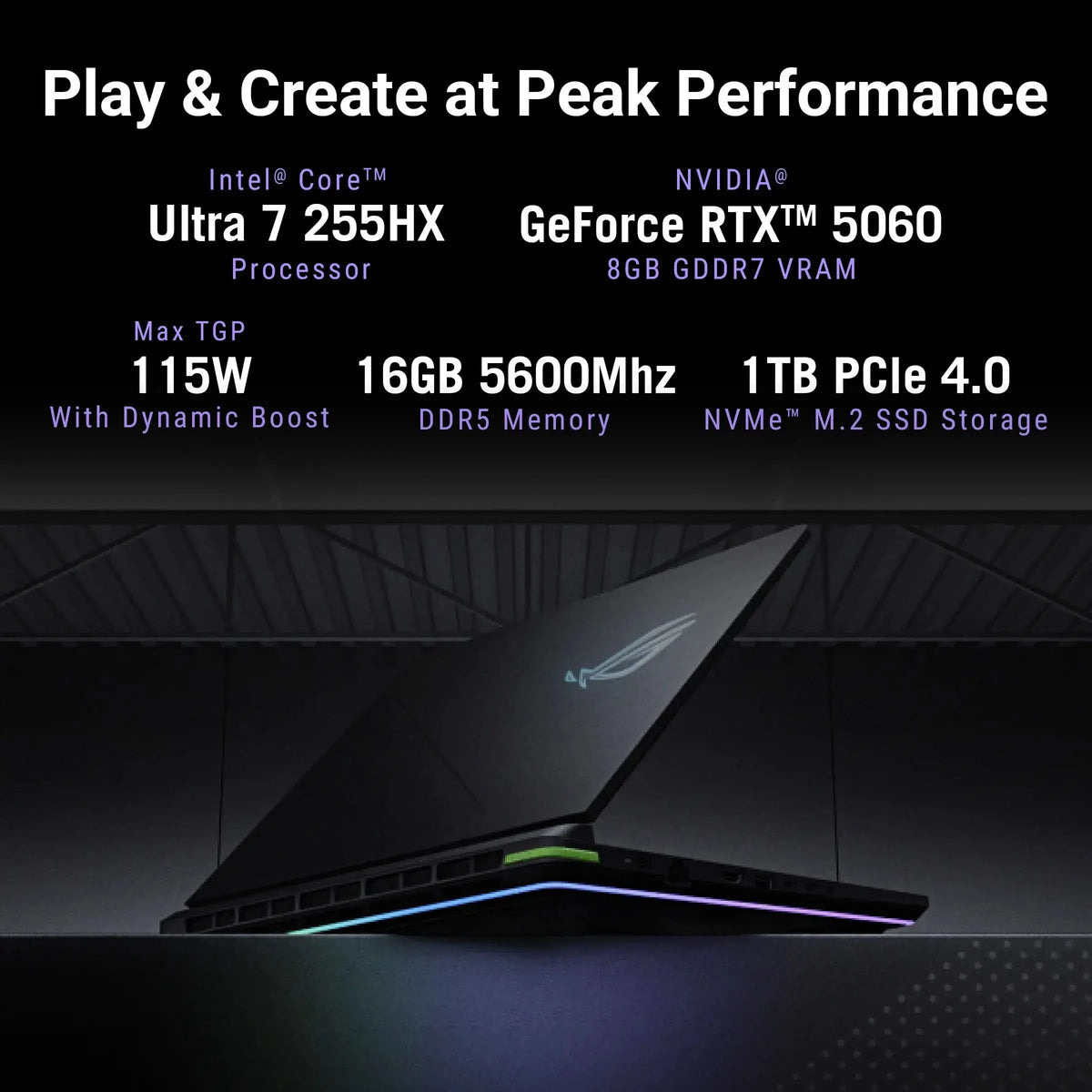 ASUS ROG Strix G16, Gaming Laptop, Intel Core Ultra 7 255HX, RTX 5060 GPU 16GB/1TB/40.64 cms (16) 2.5K/Windows 11 Home/Office Home 2024 + M365 Basic 1 Year Validity