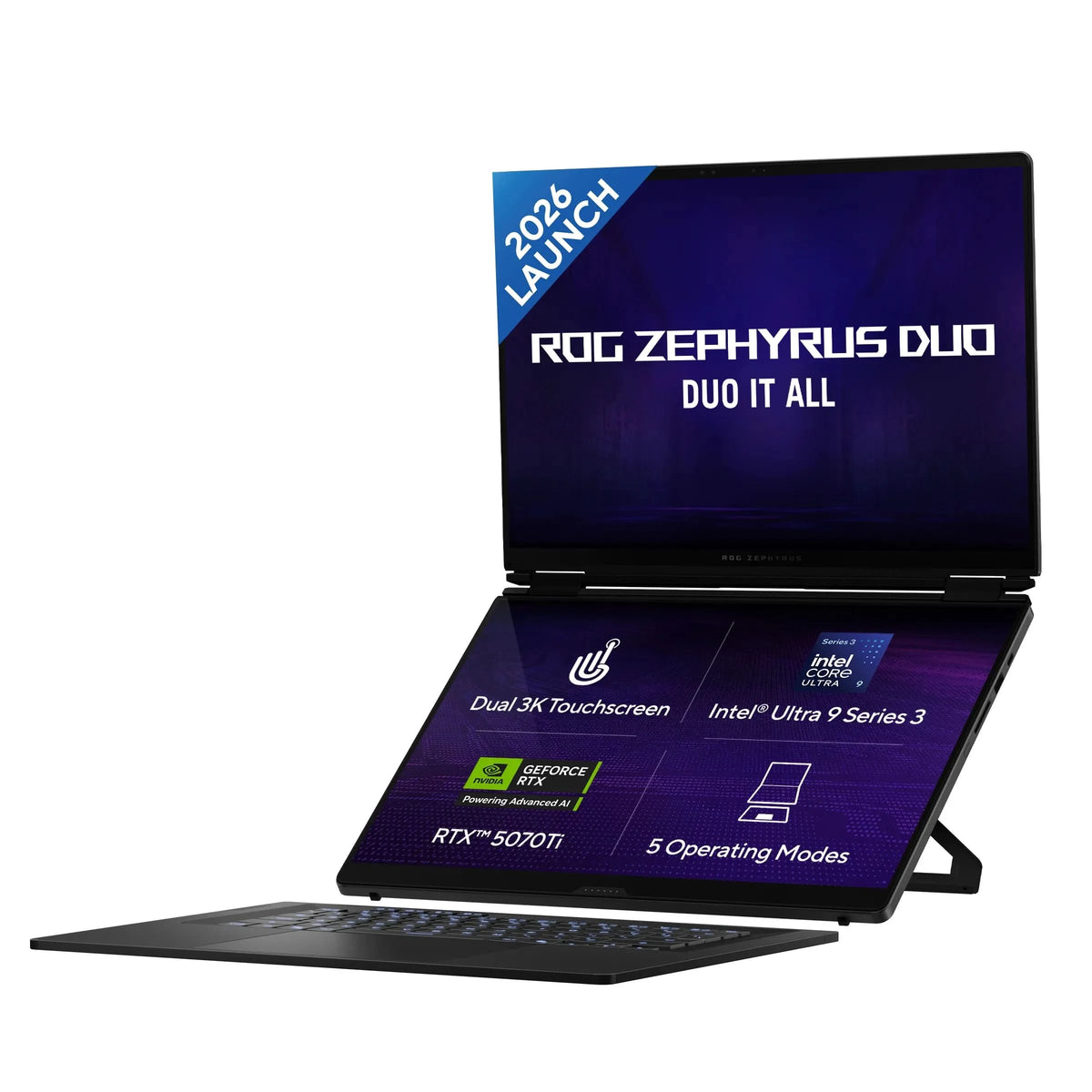 ASUS ROG Zephyrus Duo 16 GX651AR-SR074WS, Dual Screen Gaming Laptop, Intel Core Ultra 9 386H, RTX 5070 Ti GPU, 32GB RAM, 2TB SSD, 16 inch Touch 3K Resolution, Windows 11 Home, Microsoft Office Home 2024, Microsoft 365 Basic)
