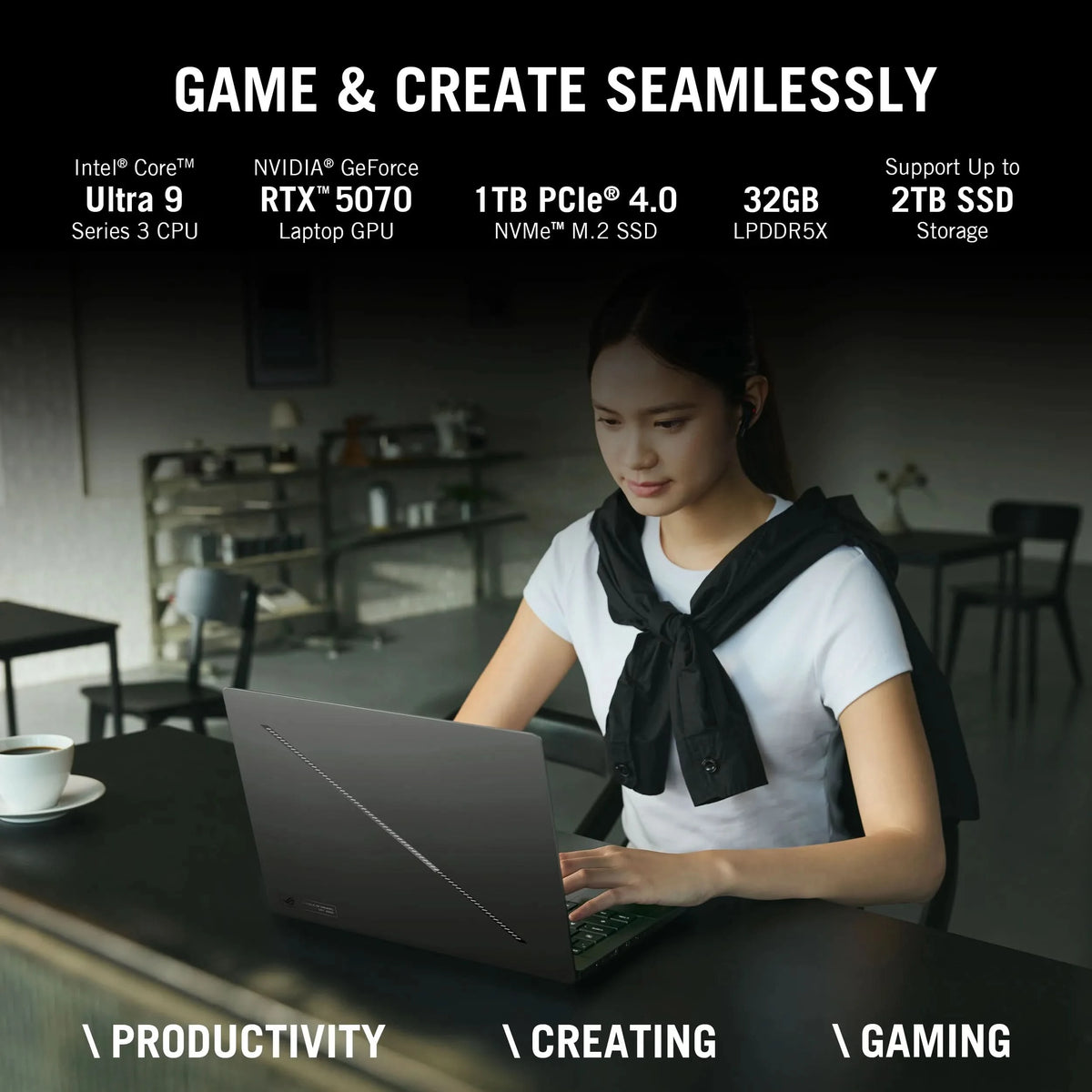 ASUS ROG Zephyrus G14 GU405AP-SY041WS, Intel Core Ultra 9 386H, RTX 5070 GPU, 32GB RAM, 1TB SSD, 14 inch 3K Resolution, Windows 11 Home, Microsoft Office Home 2024, Microsoft 365 Basic, Gaming Laptop