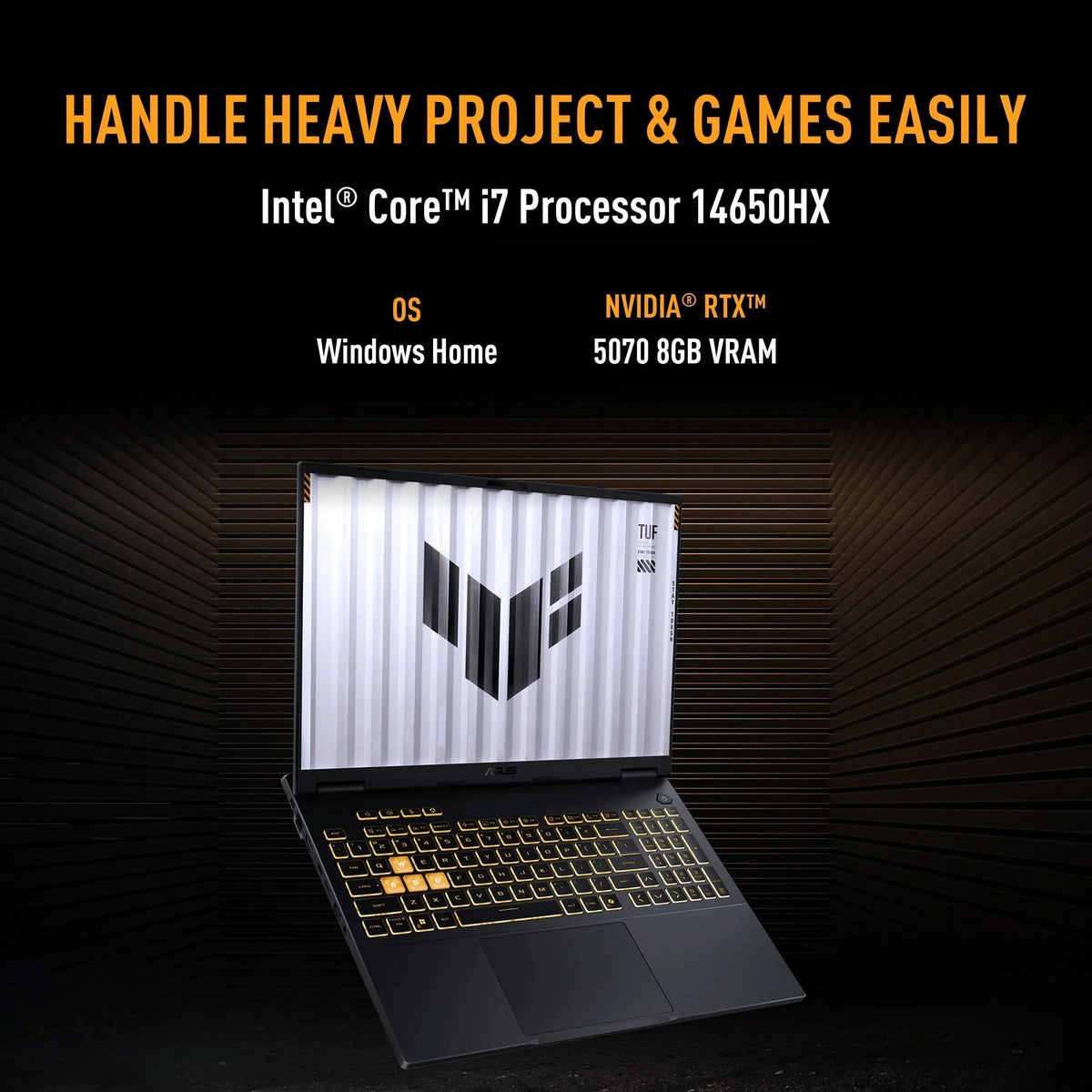 ASUS TUF Gaming F16 FX608JPR-QT073WS, Intel Core i7 14650HX, RTX 5070 GPU, 16GB RAM, 1TB SSD, 16 inch 2.5K Resolution, Windows 11 Home, Office Home 2024, M365 Basic-1 Year Validity, Gaming Laptop