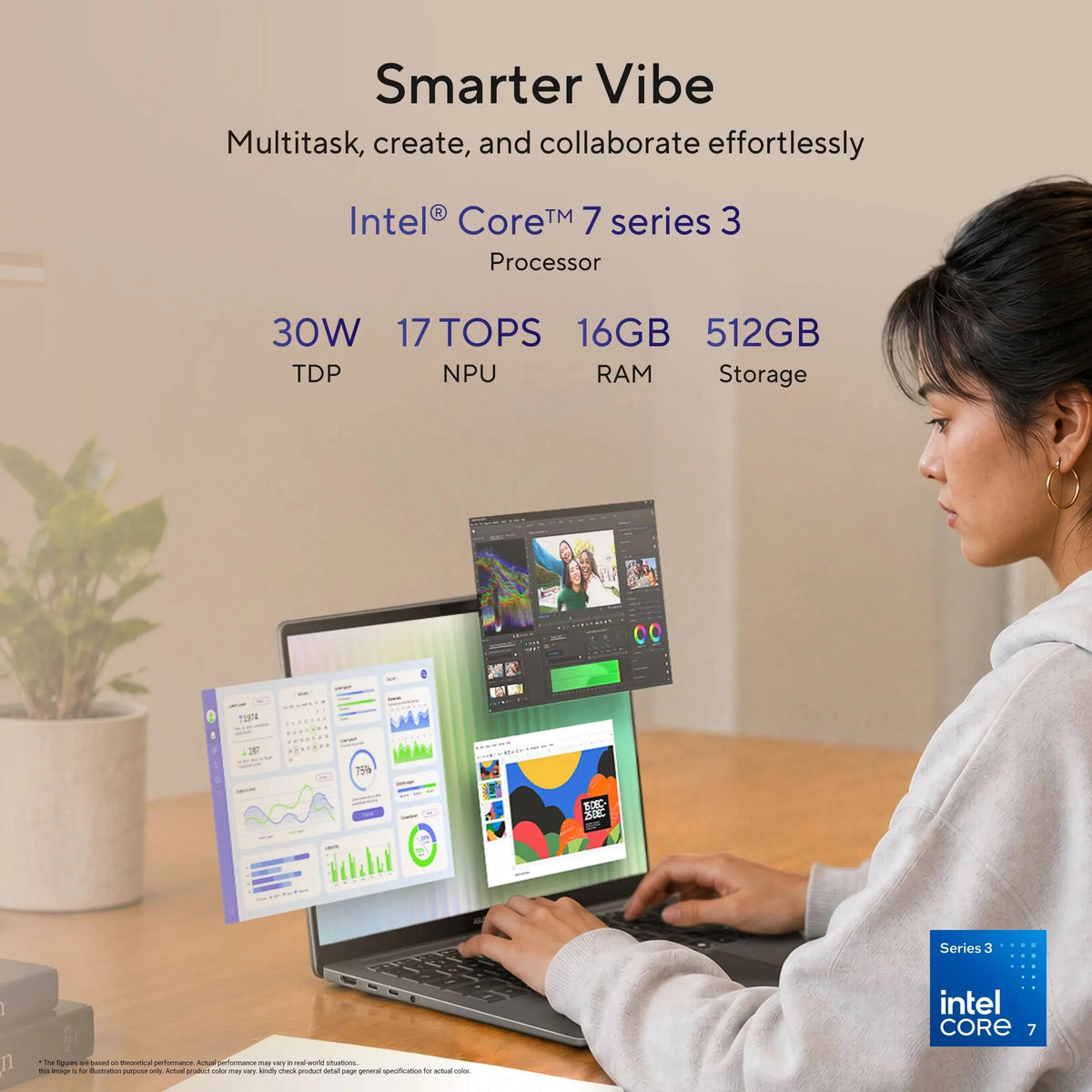 ASUS Vivobook S16, AI Powered Laptop, Intel Core 7 350,16GB RAM, 512GB SSD, Intel Graphics, 16 inch FHD+, Windows 11 Home, Office Home 2024 and M365 Basic-1 Year Validity, S5652MA-TK191WS
