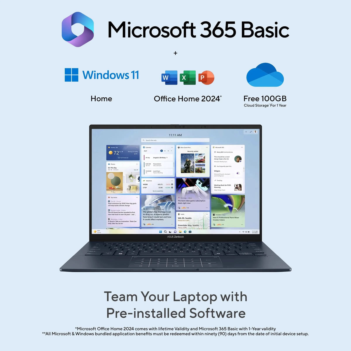 ASUS Zenbook 14 UX3405CA-QL1691WS, Intel Core Ultra 9 285H, 16GB RAM, 512GB SSD, Intel Arc Graphics, 14 inch OLED Touch FHD+, Windows 11 Home, Office Home 2024, M365 Basic-1 Year Validity, Thin and Light AI Laptop, 1 Year Warranty