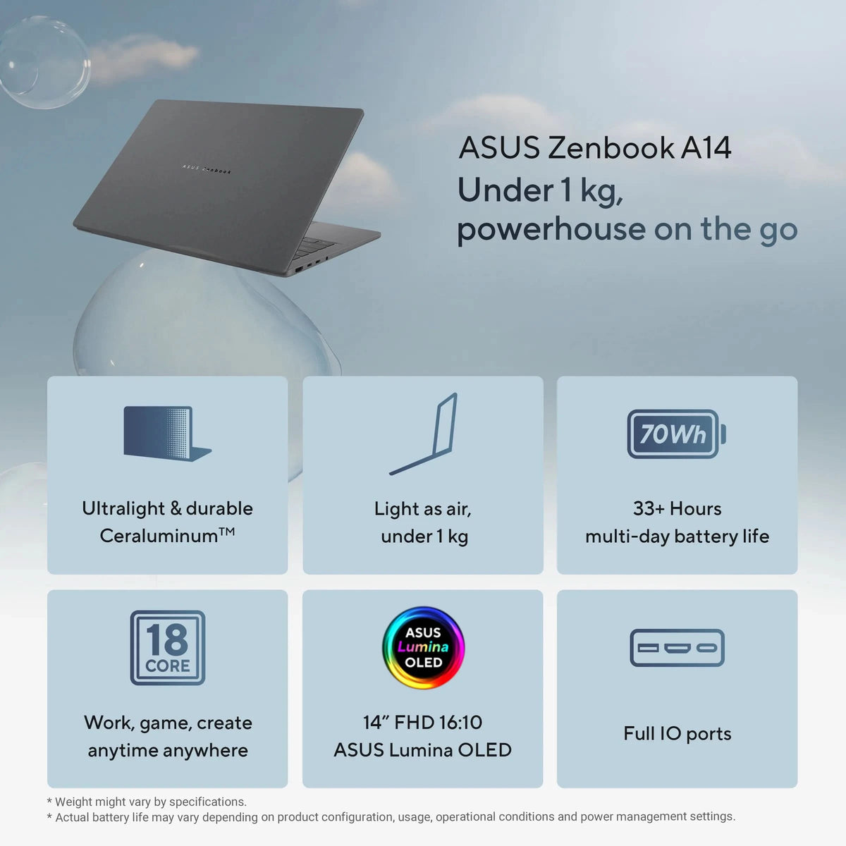 ASUS Zenbook A14 UX3407NA-QD226WS, Snapdragon X2 Elite X2E88100, 16GB RAM, 512GB SSD, Qualcomm Adreno GPU, 14 inch OLED FHD+, Windows 11 Home, Office Home 2024, M365 Basic-1 Year Validity, AI Powered Laptop