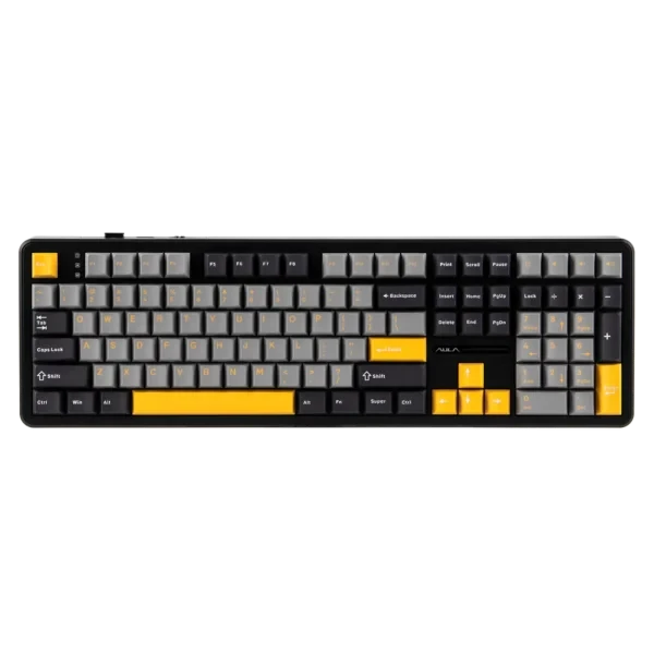 AULA F108 Tri-Mode Wireless Mechanical Gaming Keyboard, Grey and Yellow, Volcanic Axis Linear Switch, RGB, Hot-Swappable, Full Size