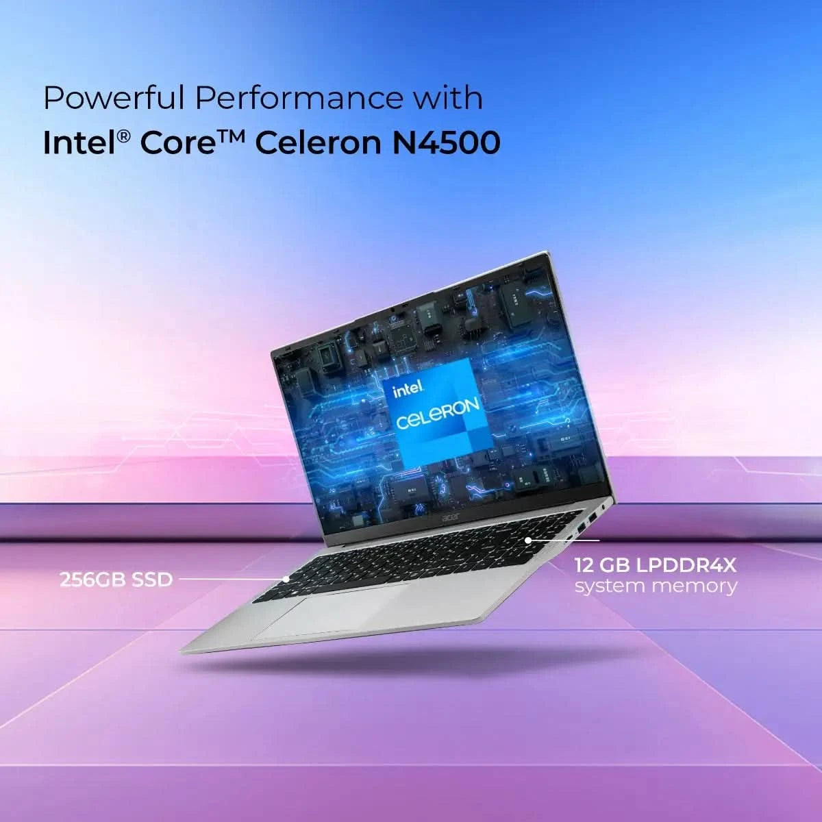 Acer Aspire 3 UN.344SI.011, Intel Core Celeron N4500, 12GB RAM, 256GB SSD, Windows 11 Home, Intel UHD Graphics, 15.6 inch HD display, Pure Silver, A325-45, 1.5 kg Thin and Light Laptop