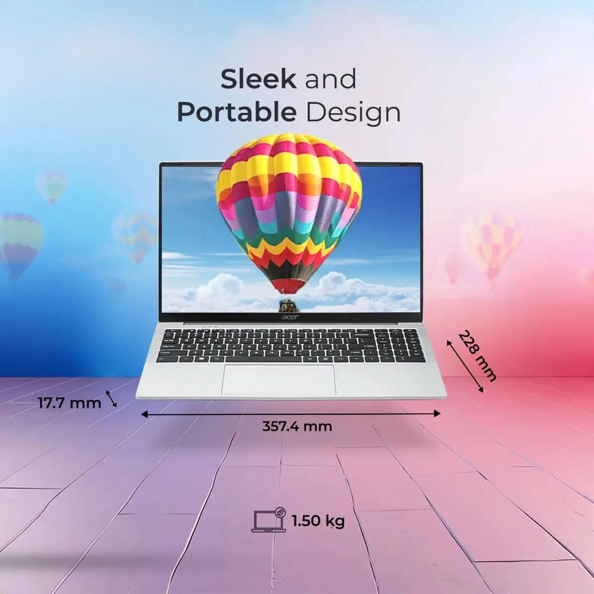 Acer Aspire 3 UN.344SI.011, Intel Core Celeron N4500, 12GB RAM, 256GB SSD, Windows 11 Home, Intel UHD Graphics, 15.6 inch HD display, Pure Silver, A325-45, 1.5 kg Thin and Light Laptop