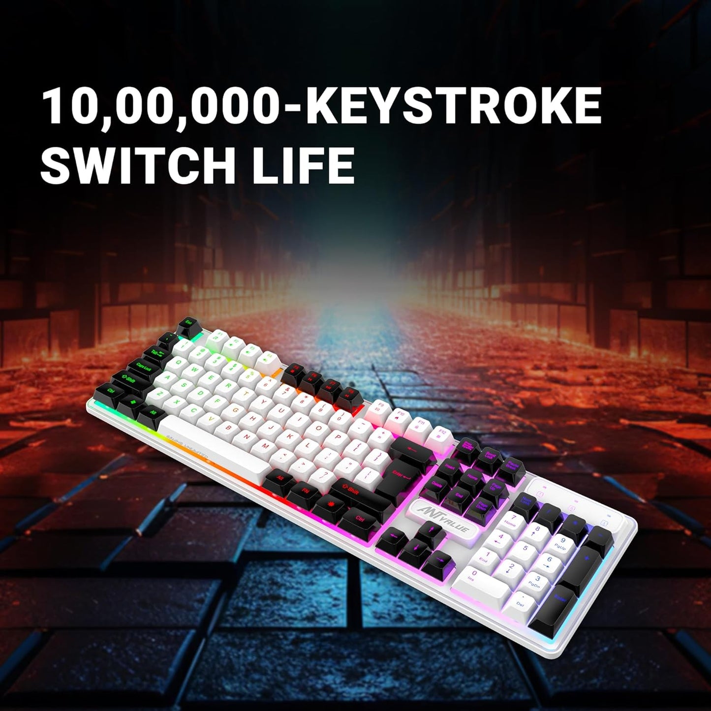 ANT ESPORTS MK1700 PRO BACKLIT GAMING KEYBOARD - WHITE / BLACK (R-41183733)