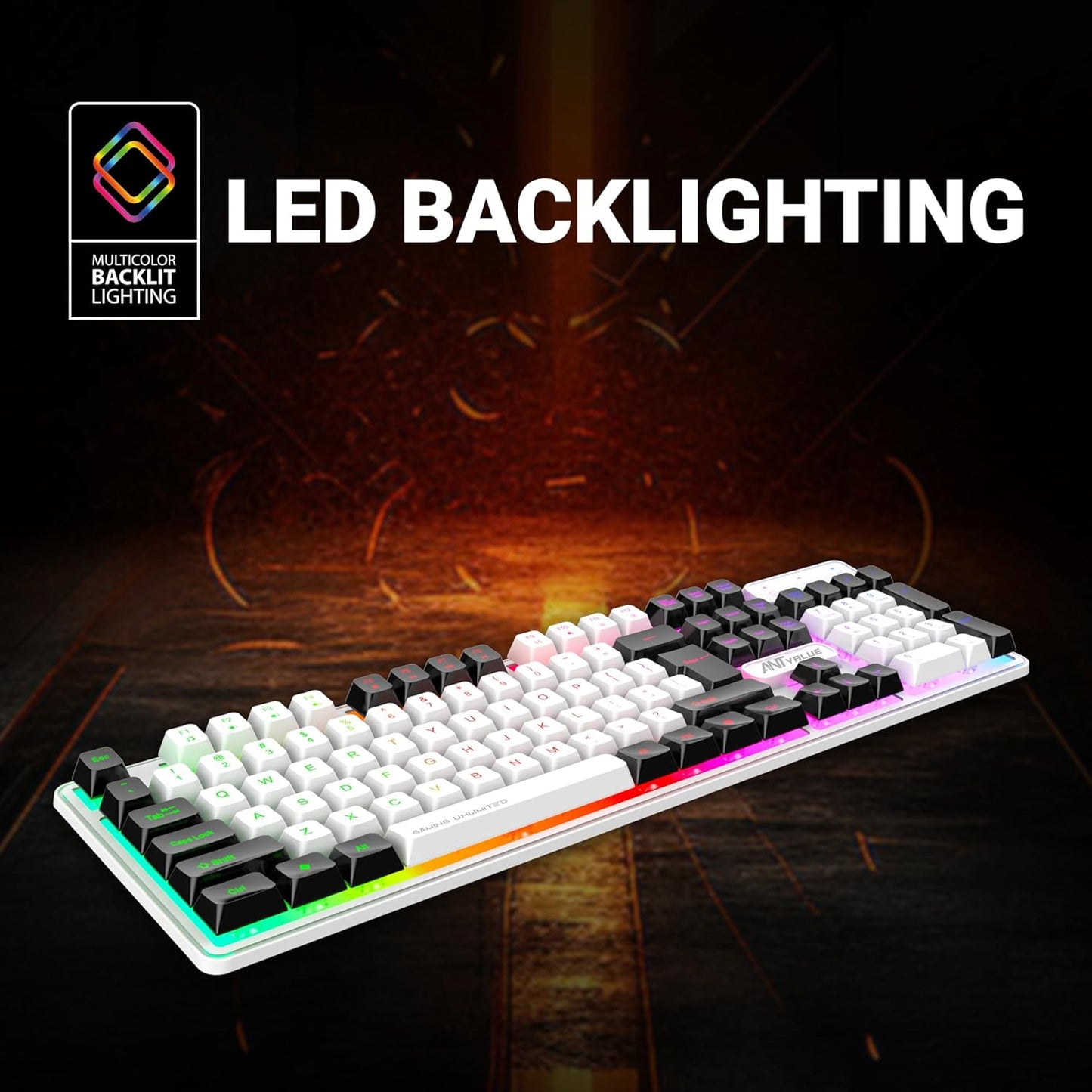 ANT ESPORTS MK1700 PRO BACKLIT GAMING KEYBOARD - WHITE / BLACK (R-41183733)