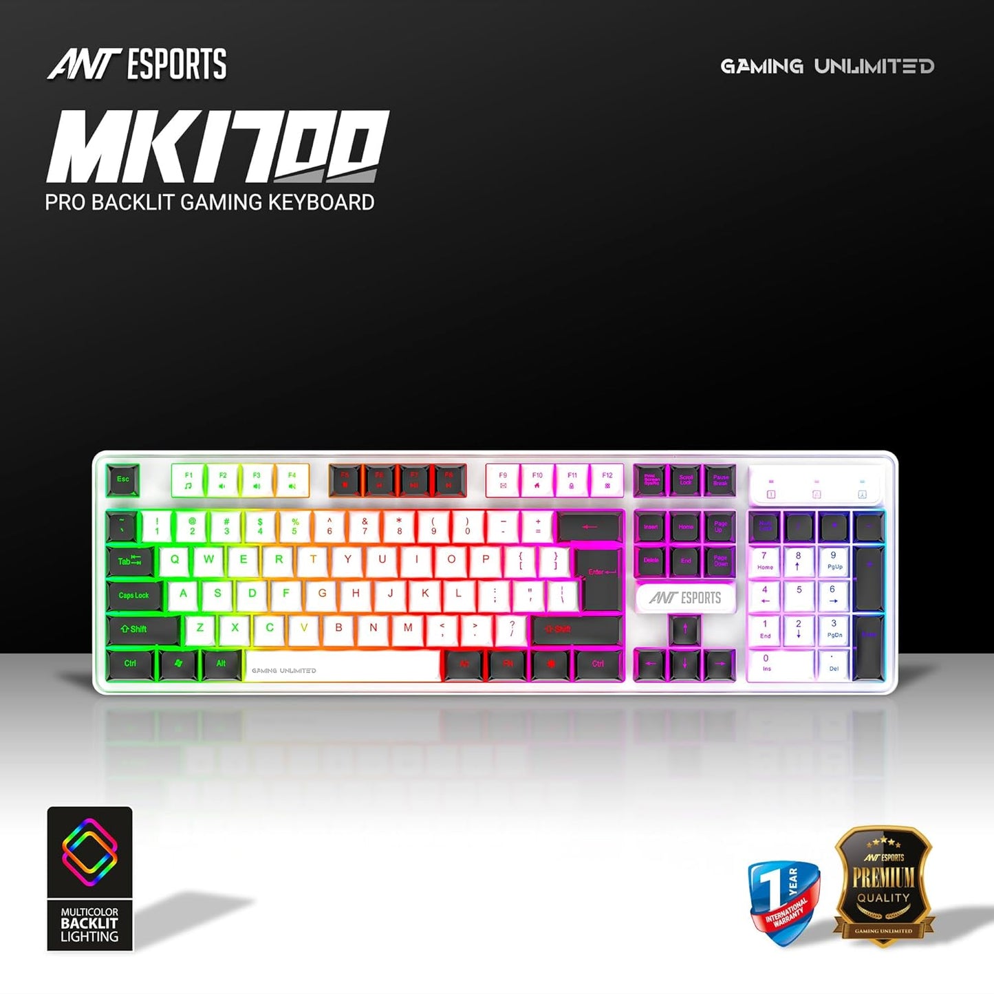 ANT ESPORTS MK1700 PRO BACKLIT GAMING KEYBOARD - WHITE / BLACK (R-41183733)