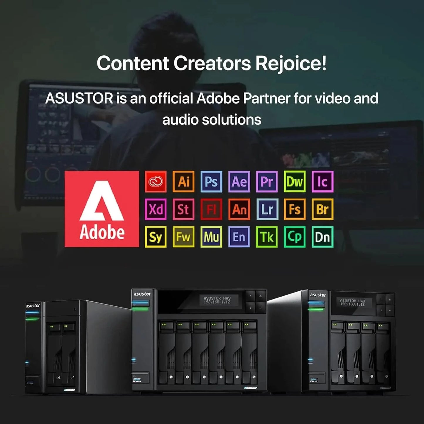 Asustor Lockerstor 2 Gen2 AS6702T - 2 Bay NAS, Intel Quad-Core 2.0 GHz CPU, 4X M.2 NVMe Slots (PCIe 3.0), Windows Dual 2.5GbE, 4GB DDR4 RAM, Network Attached Storage