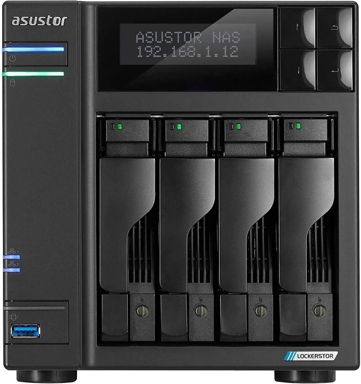 Asustor Lockerstor 4 Gen2 AS6704T - 4 Bay NAS, Quad-Core 2.0 GHz CPU, 4 M.2 NVMe Slots, Dual 2.5GbE, Upgradable to 10GbE, 4GB DDR4 RAM, Network Attached Storage