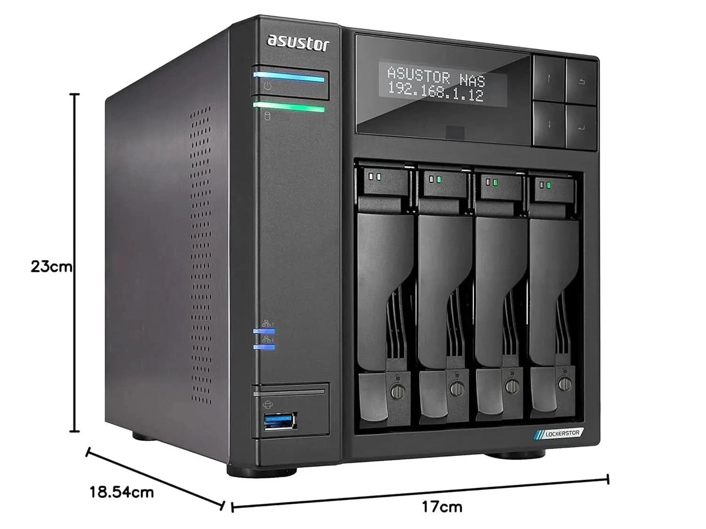 Asustor Lockerstor 4 Gen2 AS6704T - 4 Bay NAS, Quad-Core 2.0 GHz CPU, 4 M.2 NVMe Slots, Dual 2.5GbE, Upgradable to 10GbE, 4GB DDR4 RAM, Network Attached Storage