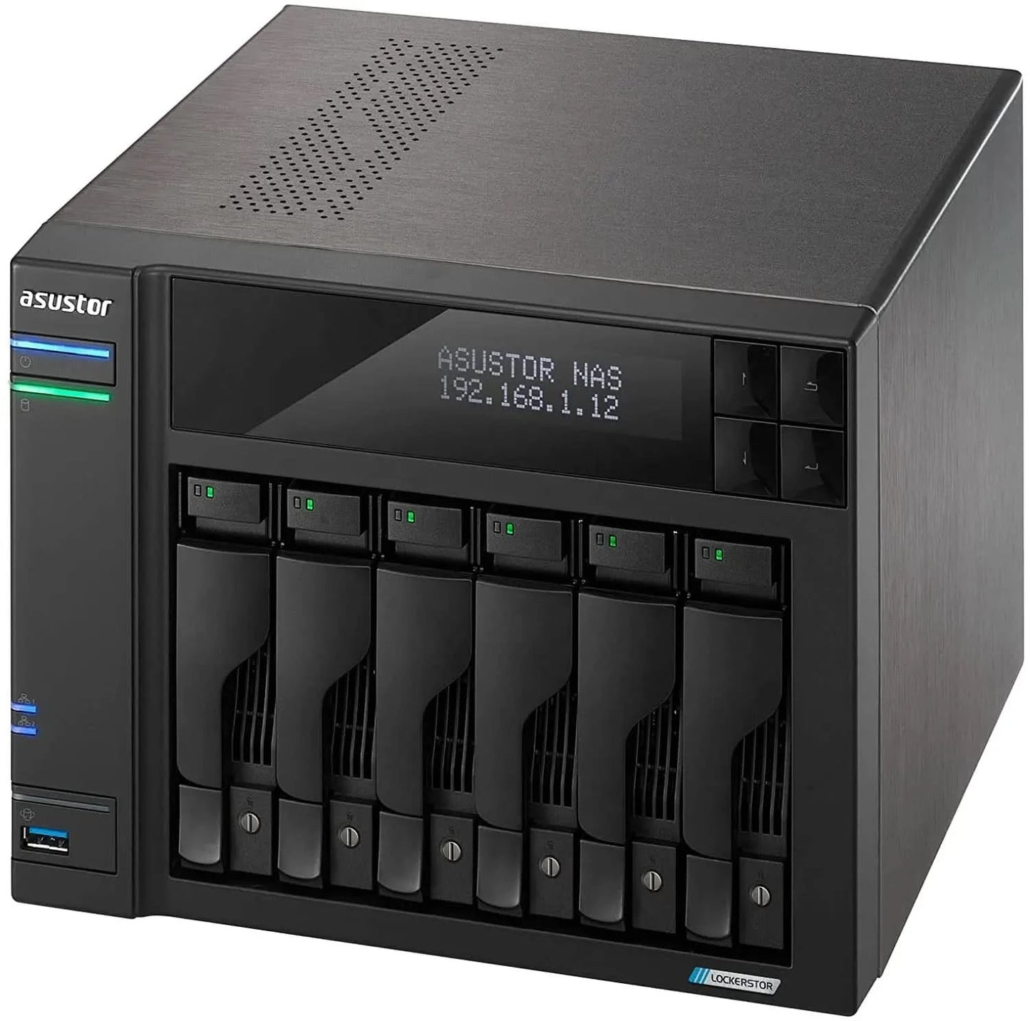Asustor Lockerstor 6 Gen2 AS6706T - 6 Bay NAS, Quad-Core 2.0 GHz CPU, 4X M.2 NVMe Slots, Dual 2.5GbE, Upgradable to 10GbE, 8GB DDR4 RAM, Content Creation Network Attached Storage