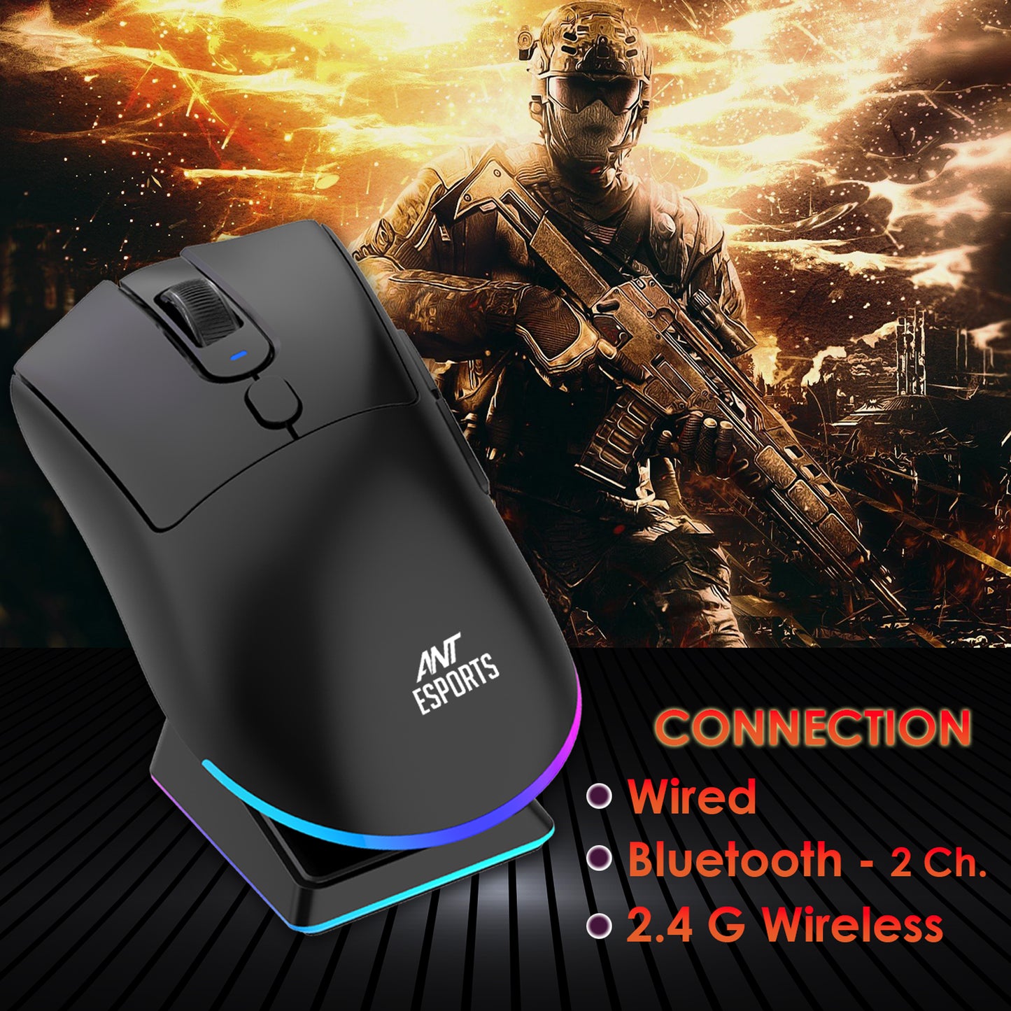 ANT ESPORTS GM900 WIRELESS OPTICAL GAMING MOUSE WITH CHARGING DOCK - BLACK