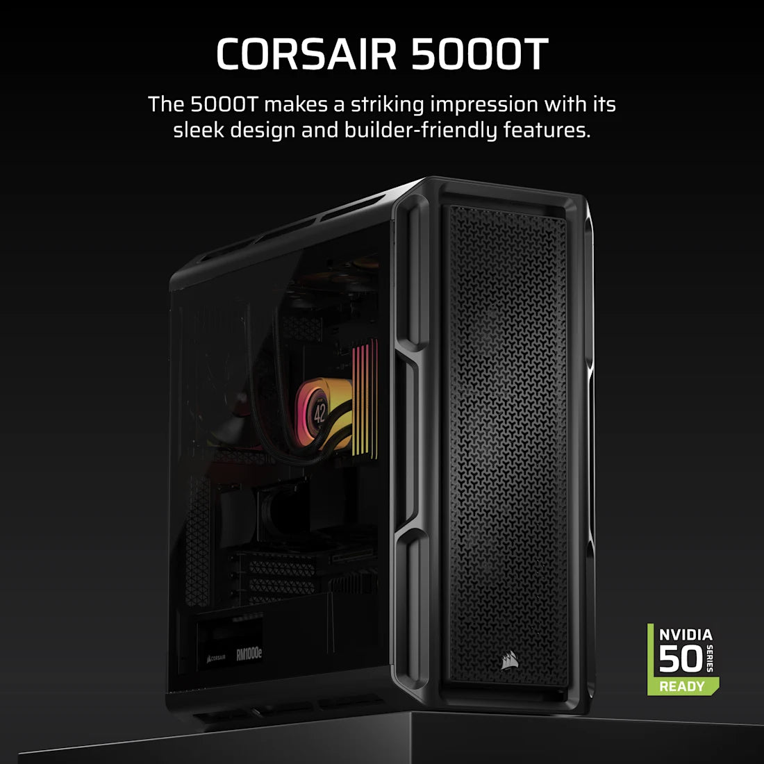 CORSAIR CHASSIS 5000T - CC-9011300-WW- MID-TOWER PC CASE WITHOUT PSU, BLACK
