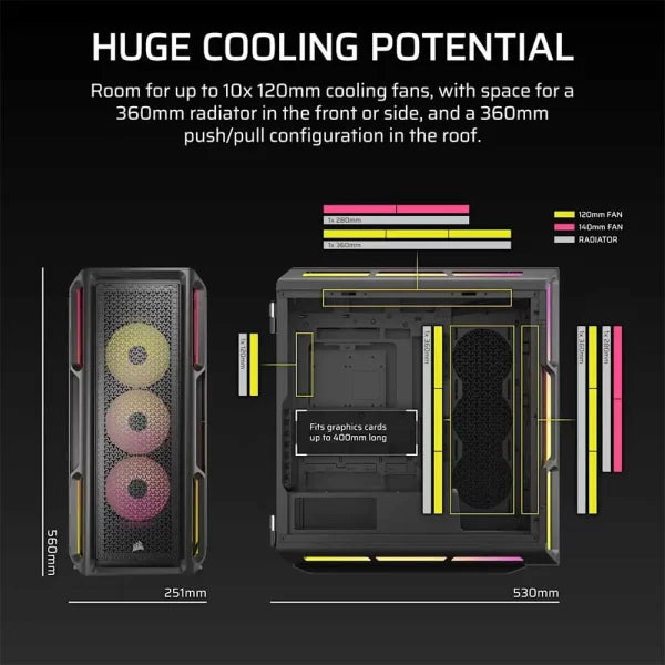 CORSAIR CHASSIS 5000T LX RGB -CC-9011298-WW- MID-TOWER PC CASE WITHOUT PSU, BLACK