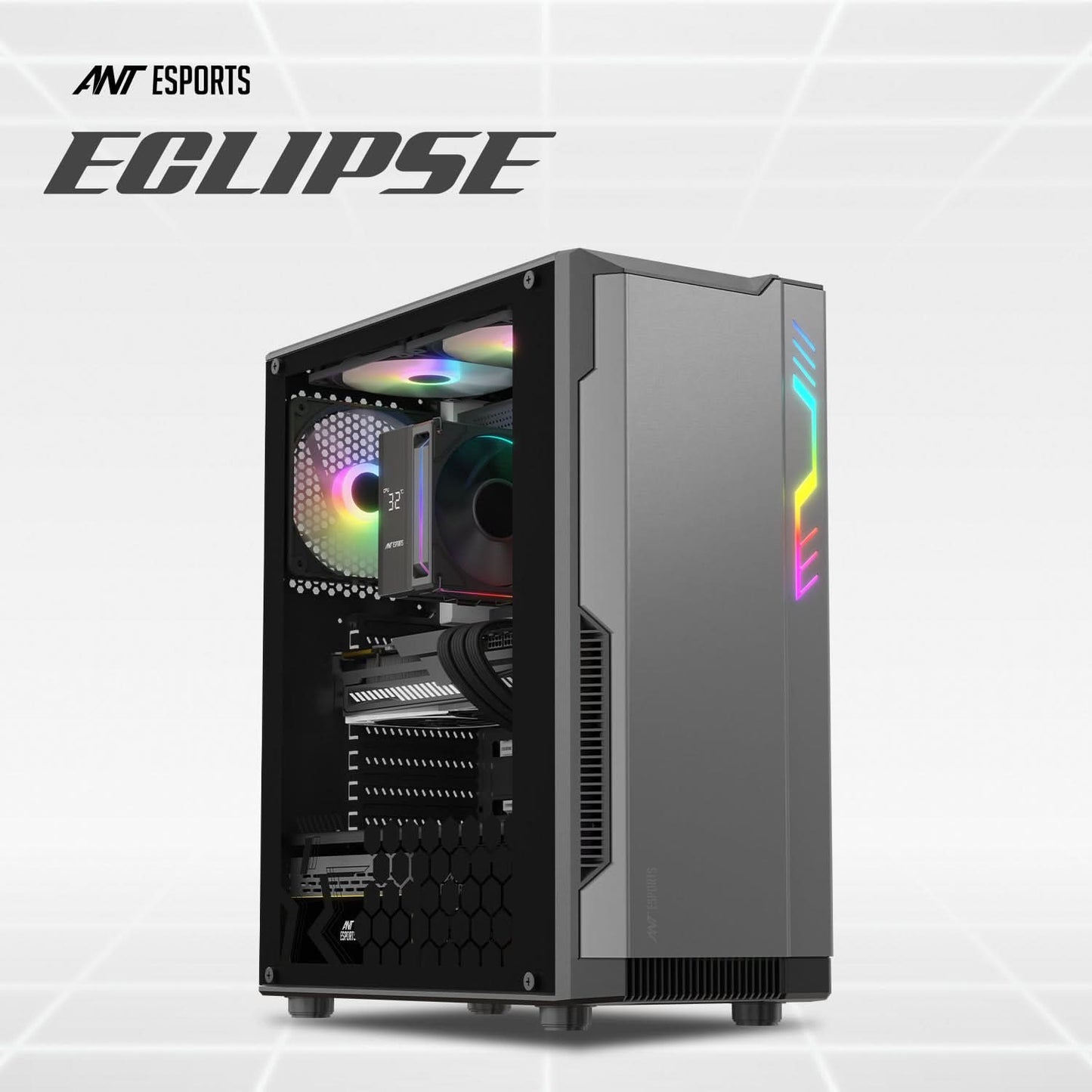 ANT ESPORTS ECLIPSE MID TOWER (ATX/M-ATX/M-ITX) BLACK-GREY CABINET 3X120MM FANS