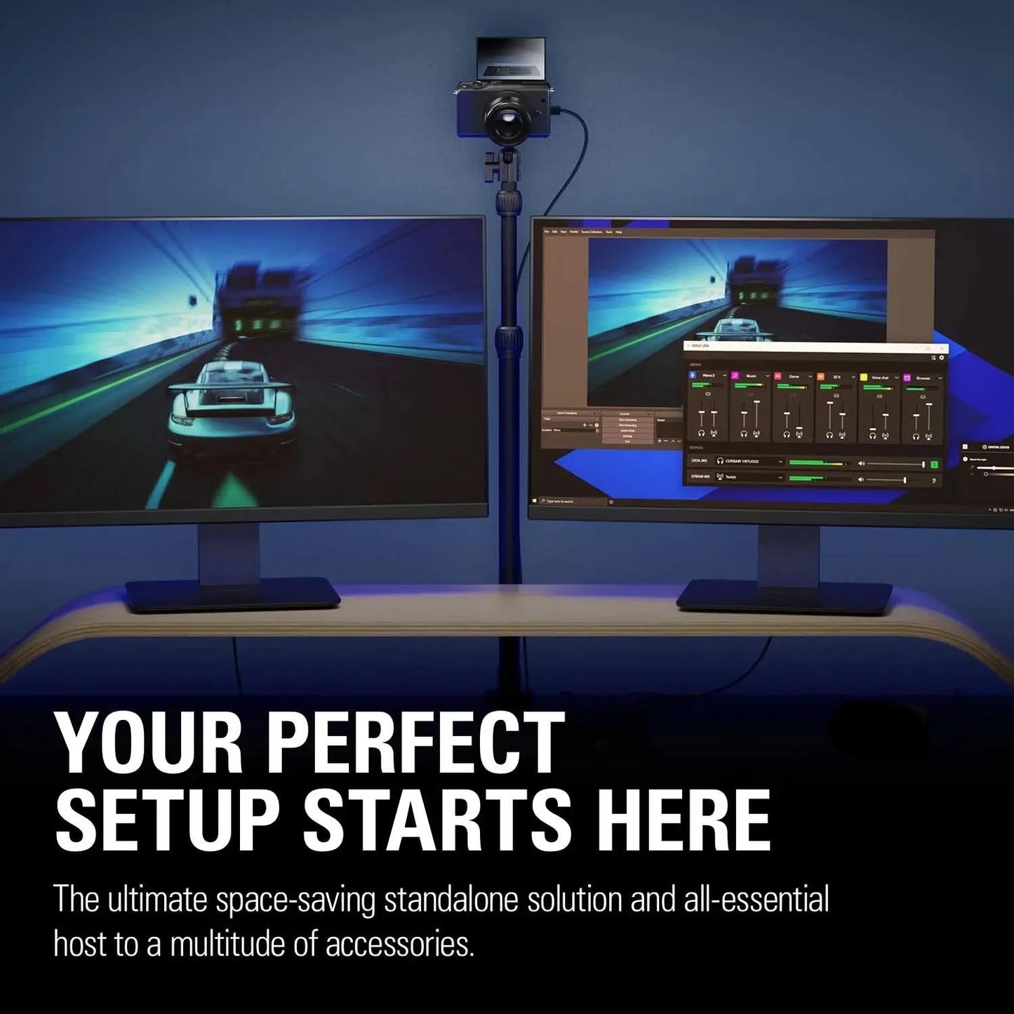 Corsair Elgato Master Mount L - Extendable Up to 125 CM/49 Inches, Center Ball Head, 1/4" Screw, Padded Desk Clamp, Compatible With All Master Mount Accessories