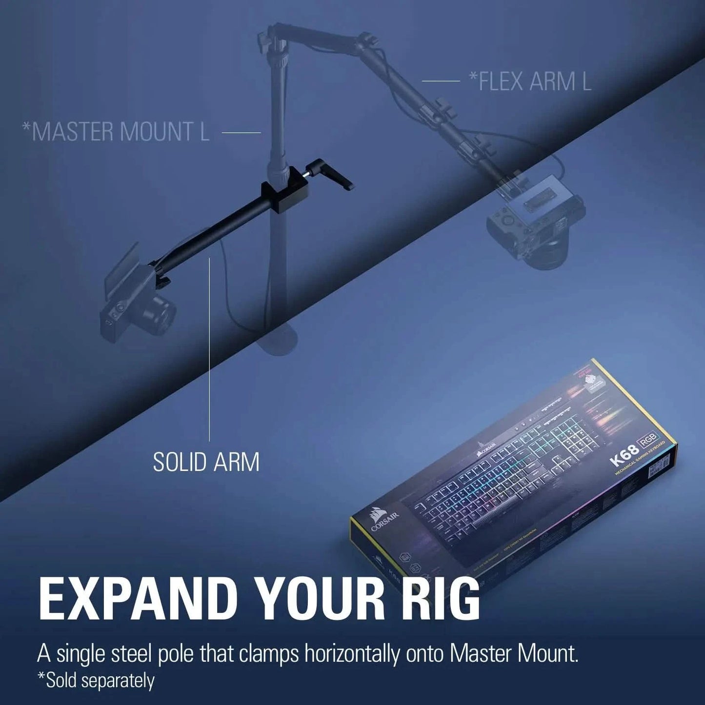 Elgato Solid Arm Auxiliary Holding arm for Cameras, Lights and More, Multi Mount Accessory, black