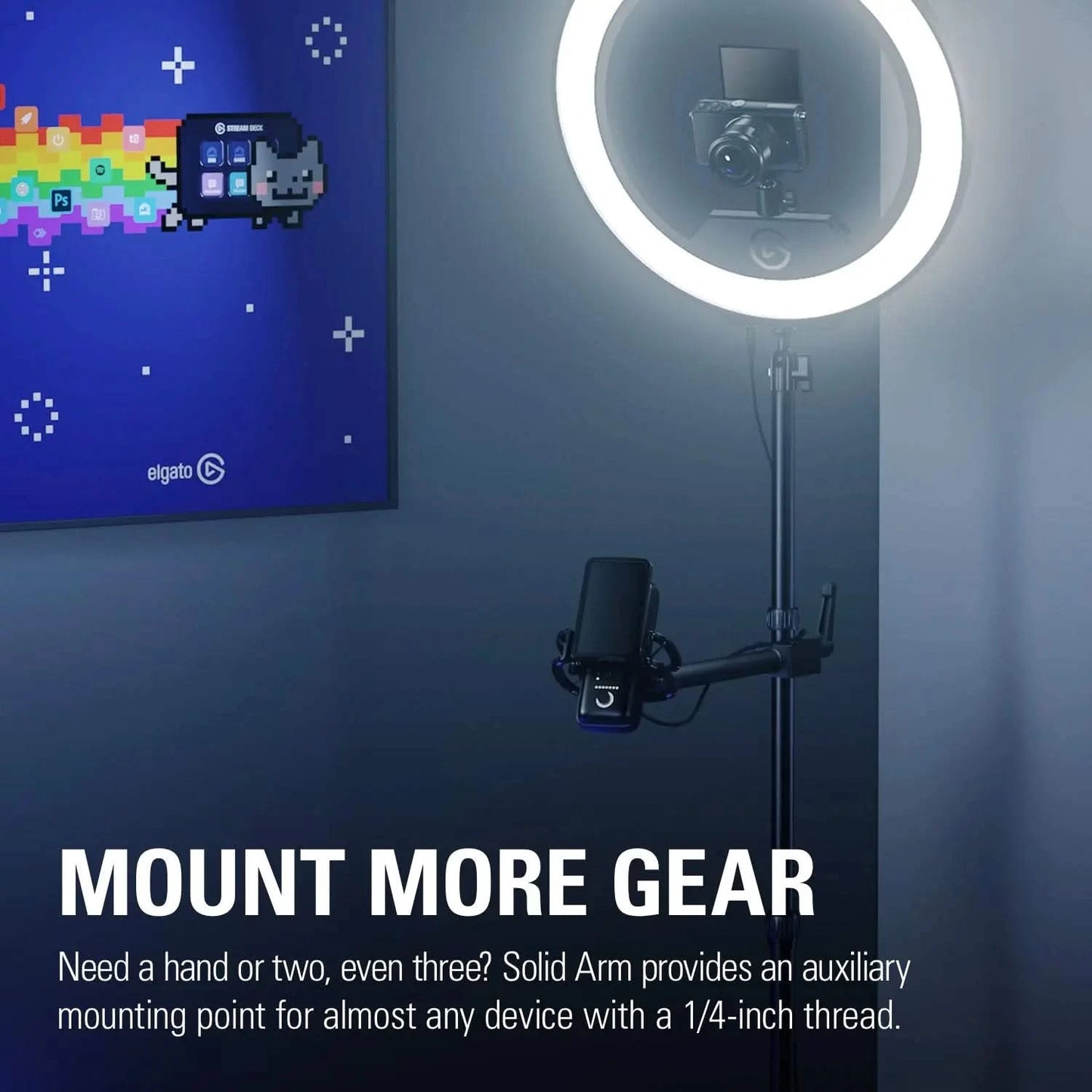 Elgato Solid Arm Auxiliary Holding arm for Cameras, Lights and More, Multi Mount Accessory, black