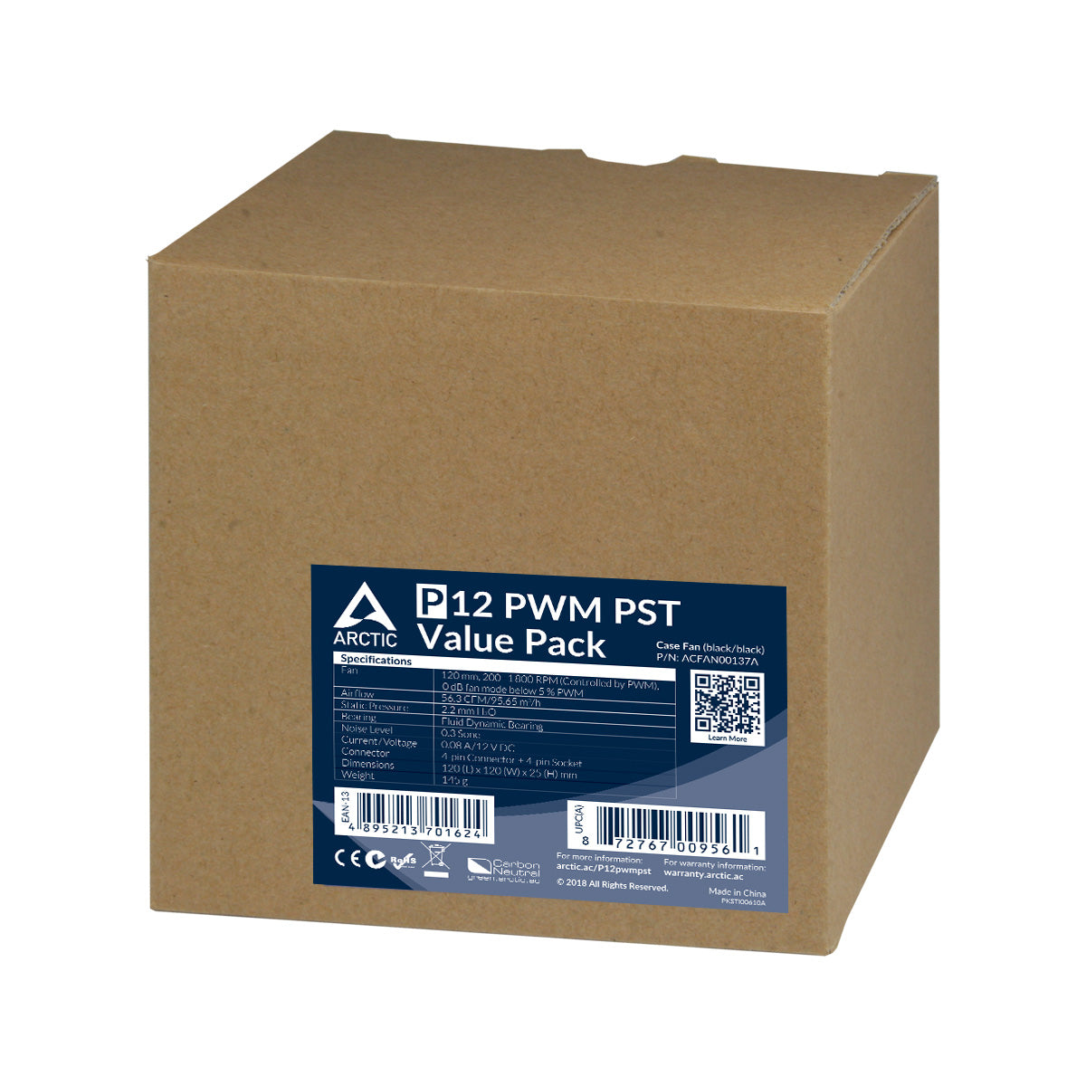 ARCTIC P12 PWM PST (BLACK) - 5 PACK ACFAN00137A