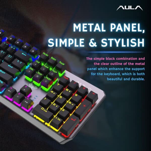 AULA F2066-II USB Full Size Wired Mechanical Gaming Keyboard Black – Clicky Blue Switches