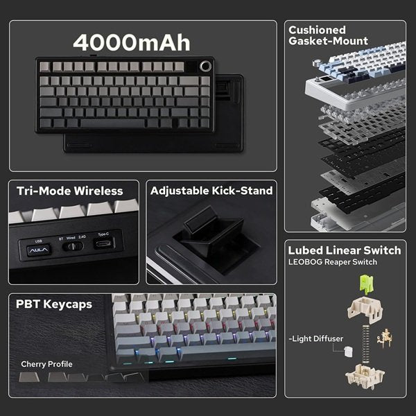 AULA F75 WIRELESS MECHANICAL KEYBOARD MAX GRADIENT GRAY REAPER SWITCH