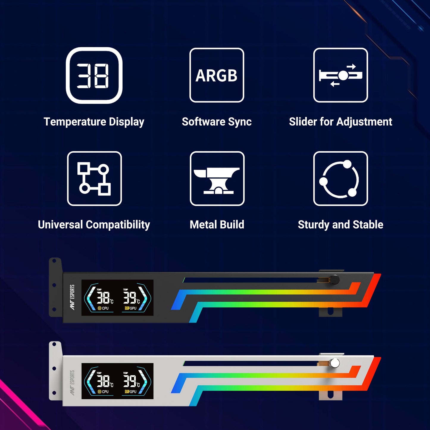 ANT ESPORTS GCB200 DIGITAL ADDRESSABLE RGB GRAPHICS CARD HOLDER (BLACK)