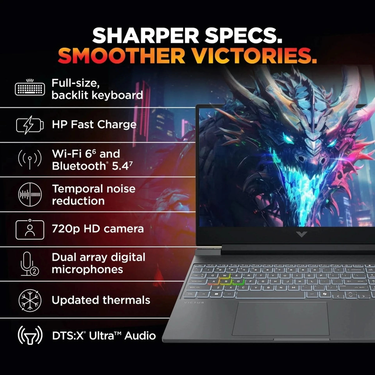 HP Victus, Intel Core i5 13th Gen 13450HX, 16 GB RAM, 512 GB SSD, Windows 11 Home, 6 GB Graphics, GeForce RTX 3050, 15.6 inch, Silver, 2.29 kg, With MS Office, 15-fa2652TX Gaming Laptop