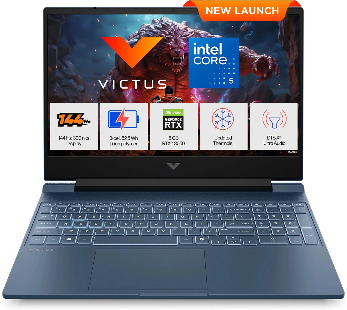 HP Victus (i5 14th Gen) Intel Core 5 210 H - (24 GB/512 GB SSD/Windows 11 Home/6 GB Graphics/NVIDIA GeForce RTX 3050) 15-fa2556TX Gaming Laptop (15.6 inch, Performance Blue, 2.29 kg, With MS Office)