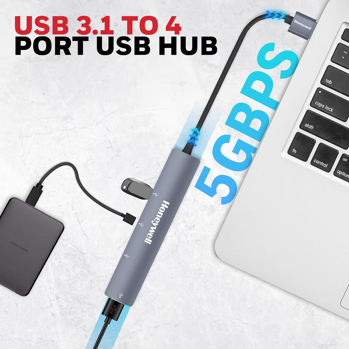 Honeywell 4-in-1 Ultra Slim USB Hub 1x USB 3.0 & 3x USB 2.0