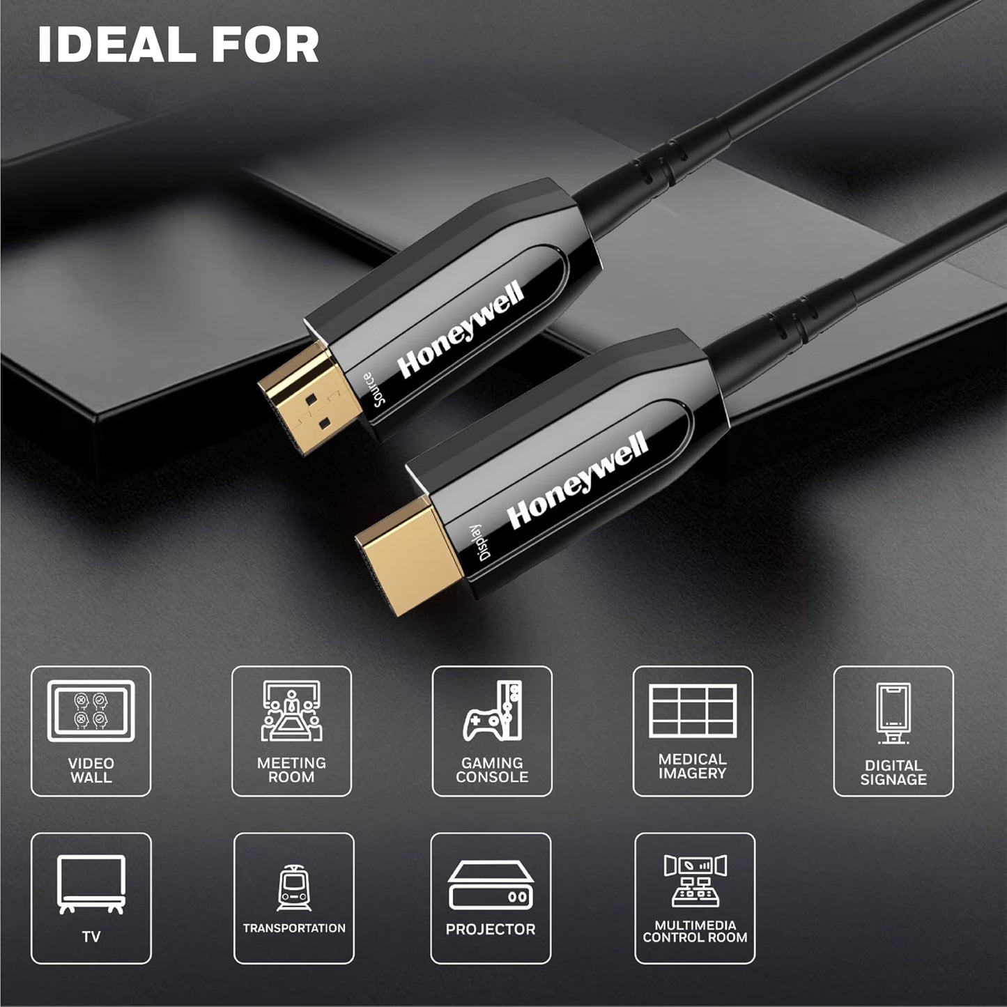 Honeywell HDMI AOC 2.1 Complaint 30 Meters, Transmission Speed of 48GBPS, Supports UHD Resolution of 8K@60Hz, Male-to-Male, High-Speed Fiber Optics Cable, Compatible with TV, Gaming Console, etc.