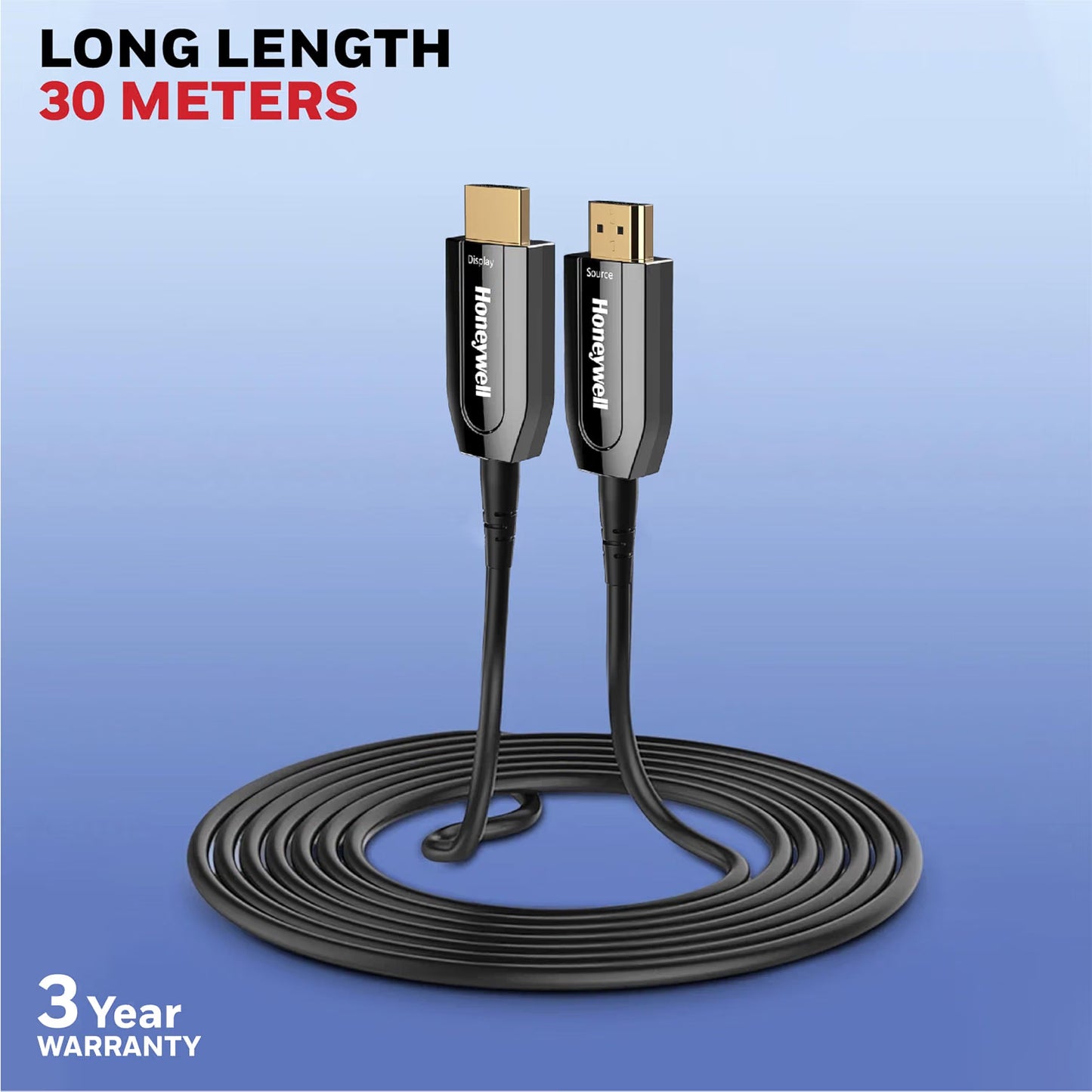 Honeywell HDMI AOC 2.1 Complaint 30 Meters, Transmission Speed of 48GBPS, Supports UHD Resolution of 8K@60Hz, Male-to-Male, High-Speed Fiber Optics Cable, Compatible with TV, Gaming Console, etc.