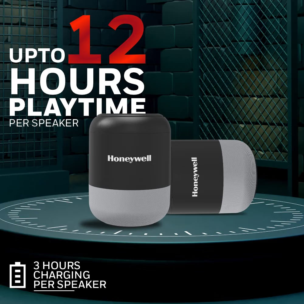 Honeywell Trueno U100 Wireless Duo Bluetooth V5.0 Speaker 5Wx2, 12Hrs Playtime per Speaker, Advanced 52mm Drivers, IPX4, TWS Feature, Premium Stereo Sound, Multi Compatibility Mode