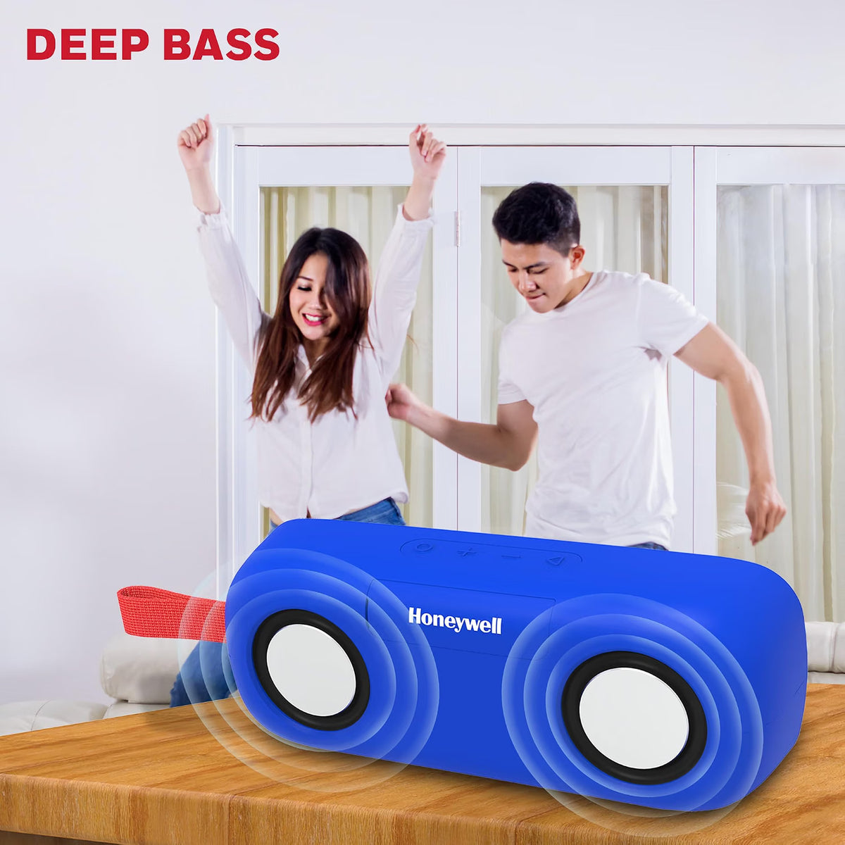 Honeywell Trueno U300 Bluetooth 5.3 Wireless Portable Speaker, 20W Output, Dual 78mm Drivers, Deep Bass, 13H Playtime, IPX6, TWS Pairing, SD/USB Type-C/AUX Support, Built-in Mic, 2-Year Warranty-Blue