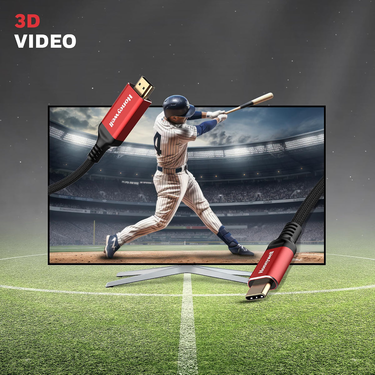 Honeywell Type C to 2.0 HDMI Cable, 4Kx2K@60Hz UHD Resolution, 2 Mtr, 18GBPS Transmission Speed, High-Speed, Male to Male, Compatible with TV, Laptop, Type-C Smartphone, Projector, etc