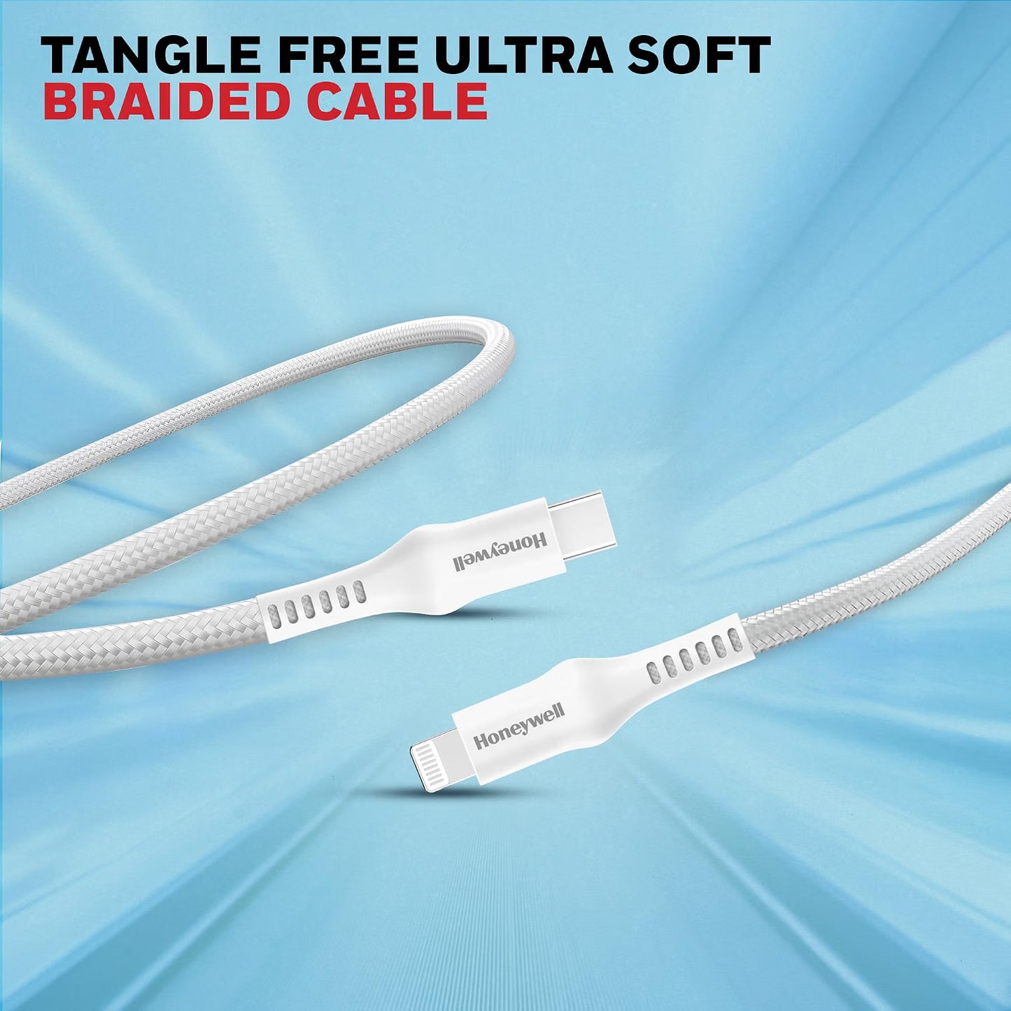 Honeywell Type C to Lightning, 4 Feet (1.2M), Nylon Braided Cable, MFI-certified, QC3.0, PD 87W Support with Max Output 3A, Fast Charge & Sync Cable for iPhone, iPad, AirPods – White