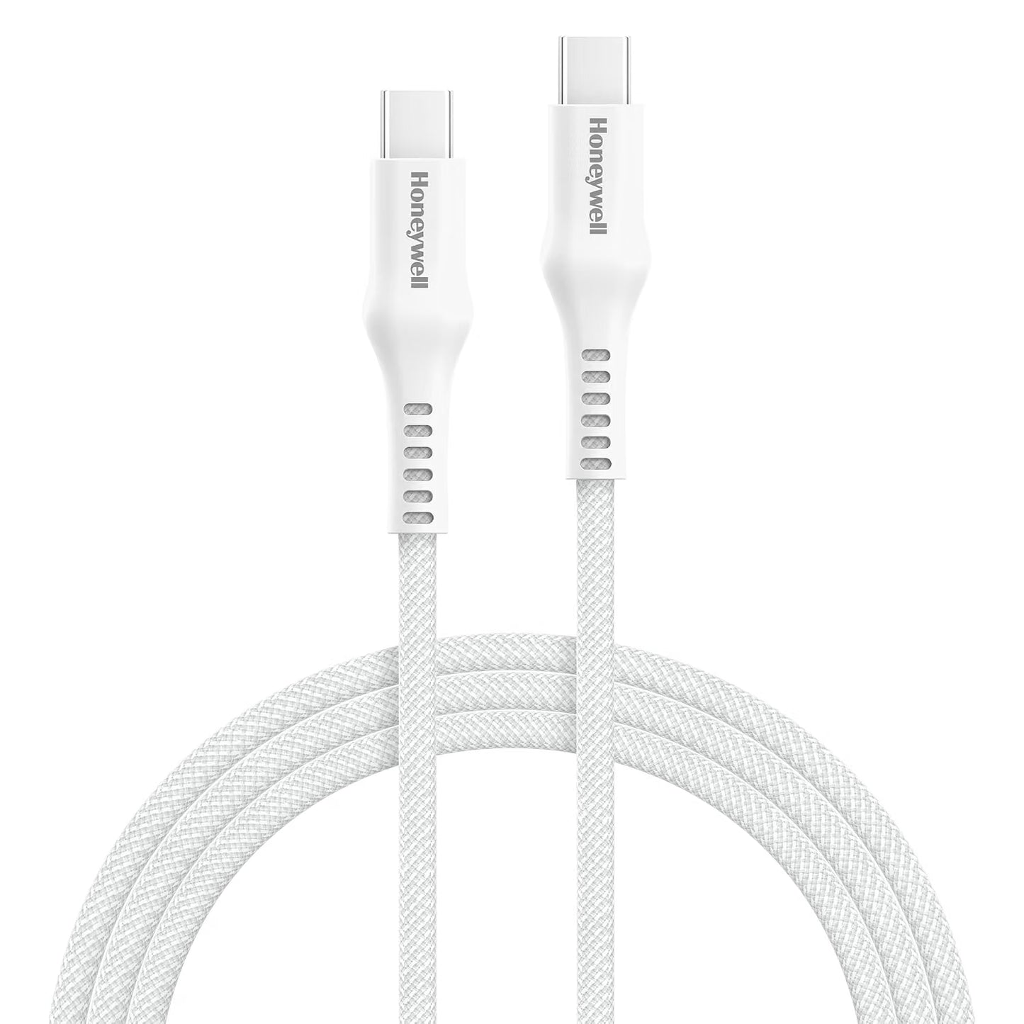 Honeywell USB Type C to Type C Cable, 4 Feet (1.2M), PD 60W, QC 3.0, Fast Charging, Nylon Braided Cable for Apple Devices, Smartphones, Laptops, Power Banks, Tablets, Headphones, Speakers – White