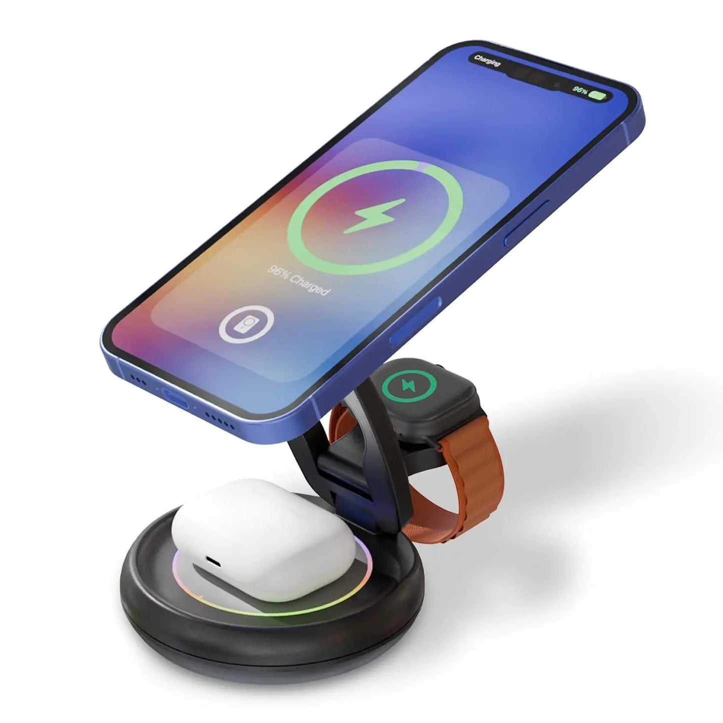 Honeywell Zest Wireless Trio 3-in-1 Platinum Series Foldable 23W Magnetic Wireless Fast Charger with Type-C Input, QC 3.0, Ultra-Fast Charging for iPhone 12 and Above, Apple Watches & AirPods